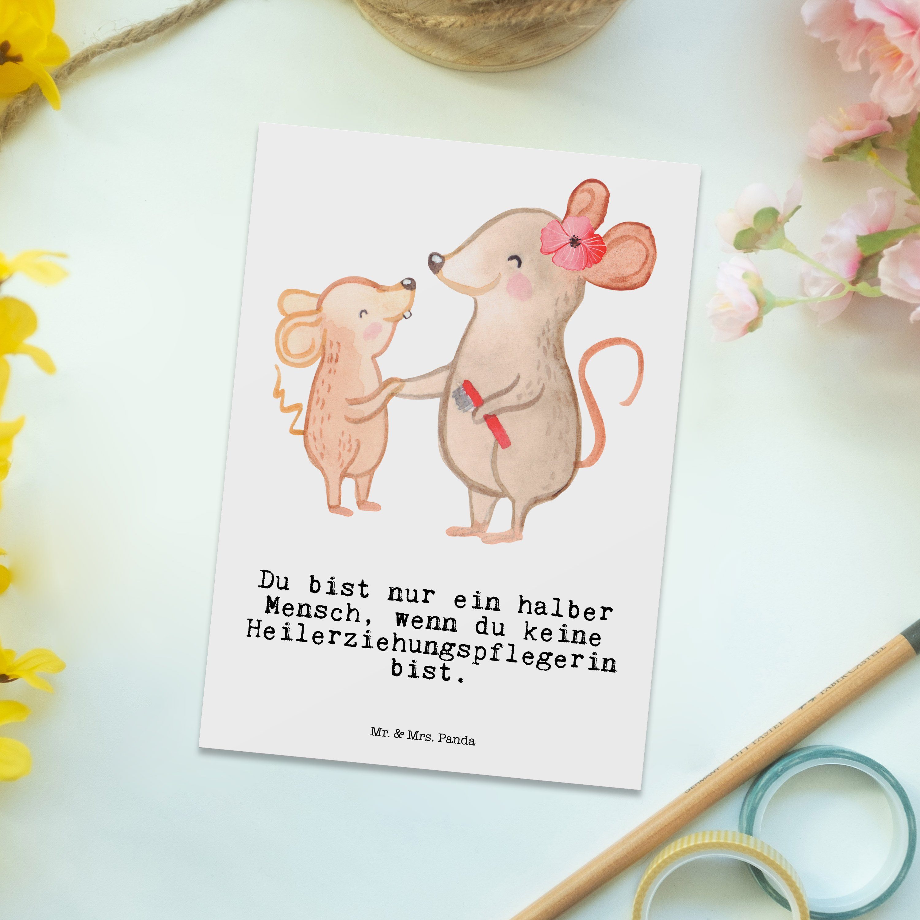 Mr. Weiß Grußkarte, - & Herz - Panda Dankes mit Geschenk, Heilerziehungspflegerin Mrs. Postkarte