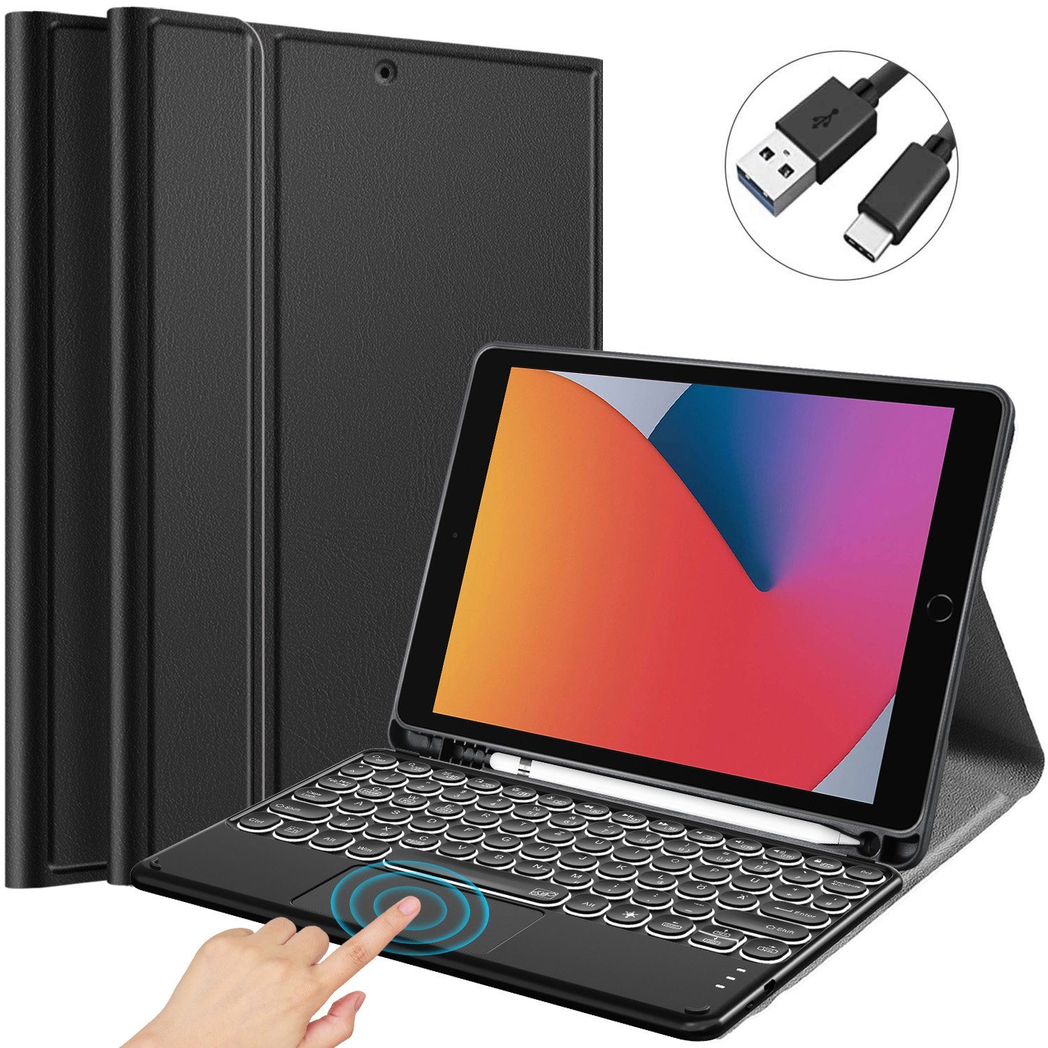 IVSO Tablet-Tastatur für ipad 2019/iPad Air3/ipad Pro 10.5/10.2 zoll iPad  mini Tablet-PC [QWERTZ Deutsches] Tablet-Tastatur (Beleuchtete Bluetooth  Tastatur mit Touchpad)