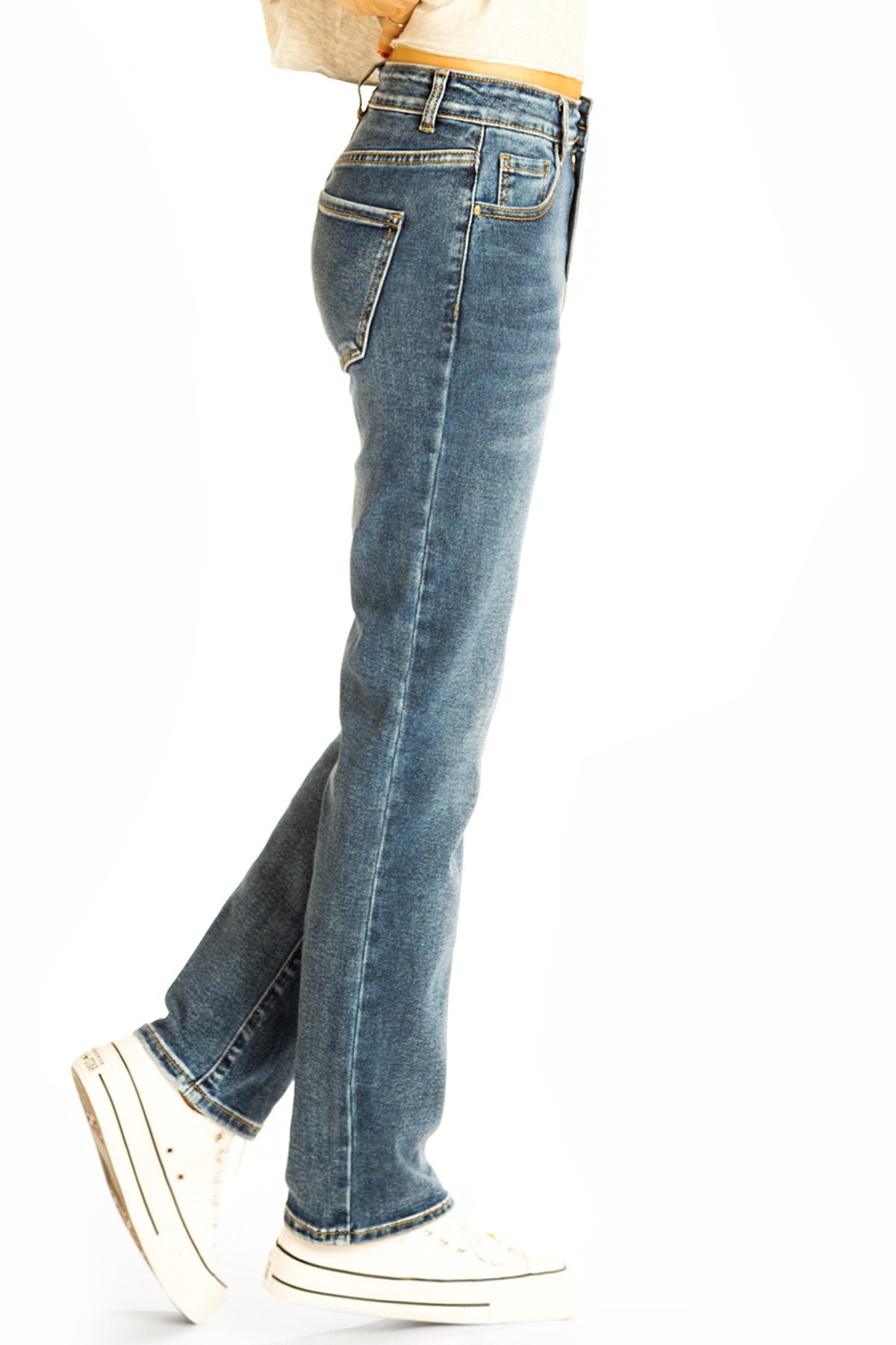 Gerade Jeans Regular fit Jeans gerade geschnittene dunkelblaue Hose – Damen - j46k