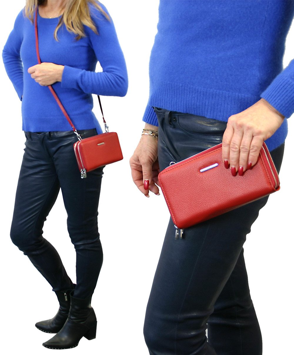 J JONES JENNIFER JONES Handytasche 2in1 - Damen Handtasche als Geldbörse mit Handyfach, Leder, abnehmbarer Schultergurt