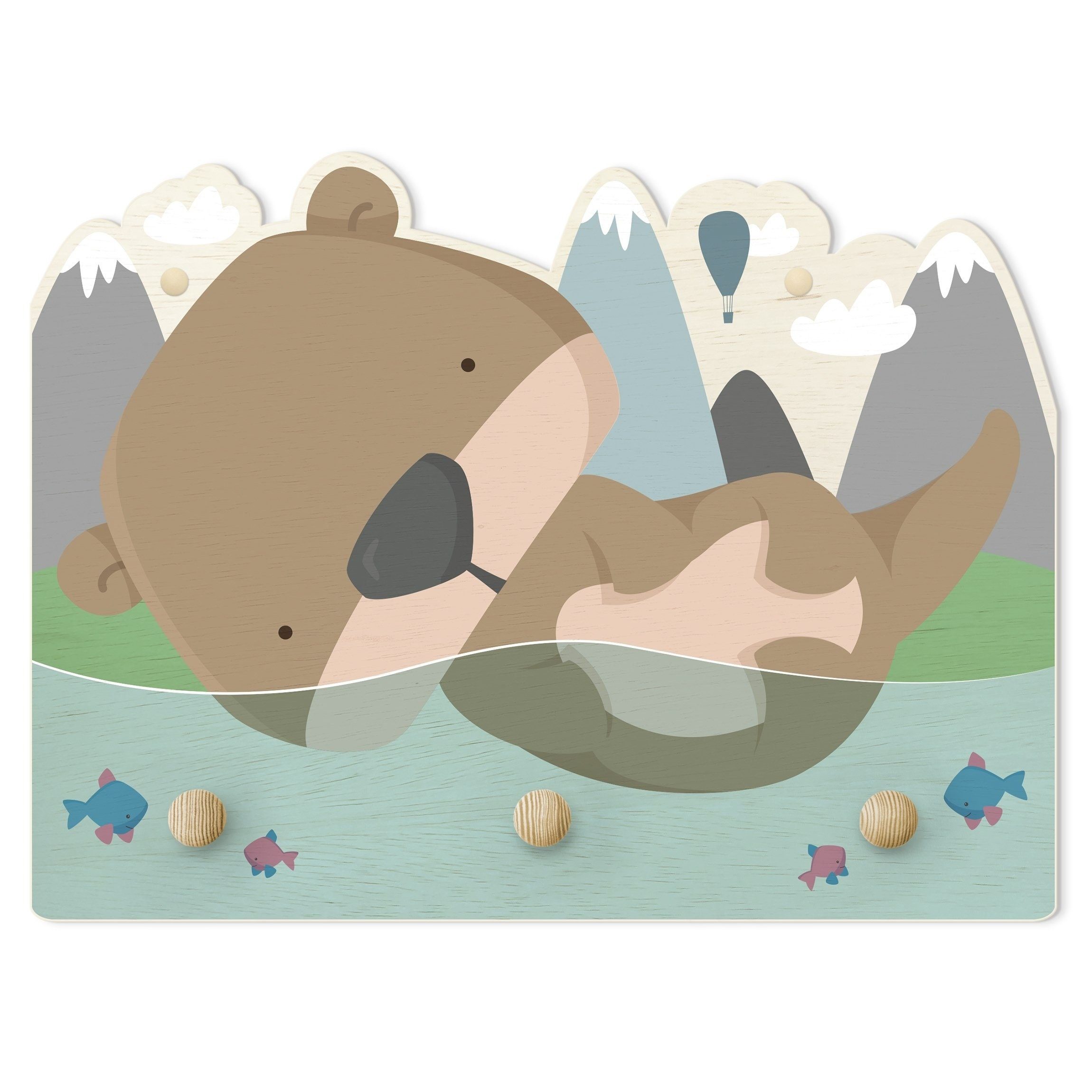 Bilderdepot24 Garderobenpaneel blau Illustration Tiere Schwimmender Baby Otter (Kindergarderobe holz Kleiderhaken für die Wand inkl. Montagematerial), moderne Wand Garderobenleiste Flur - kleine Hakenleiste Kinderzimmer