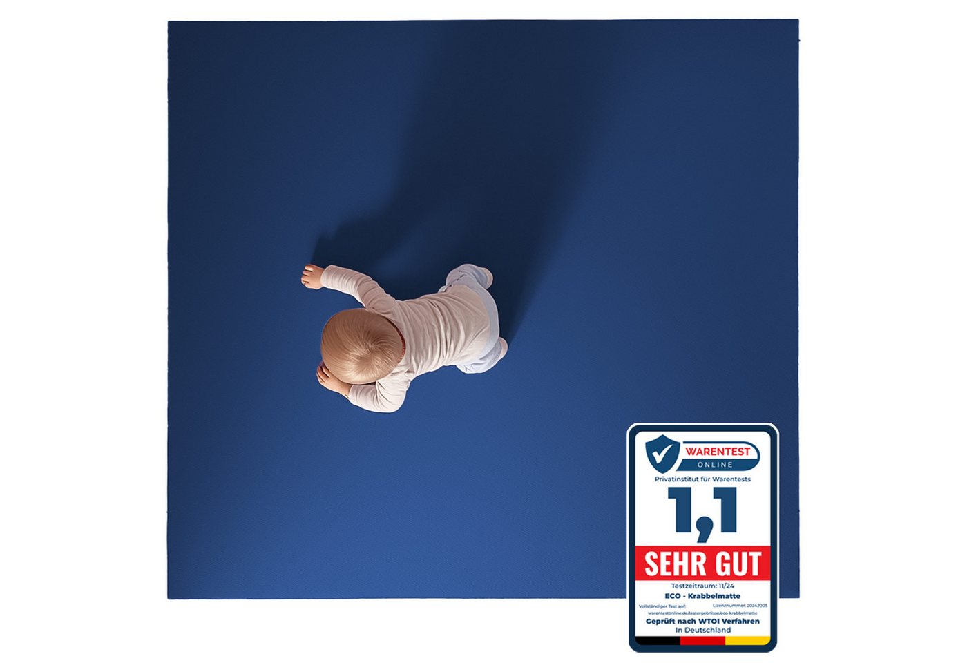 Eco Krabbelmatte Spielmatte (60x100cm, Blau), Öko-Tex 100 zertifiziert, komplett in Deutschland hergestellt