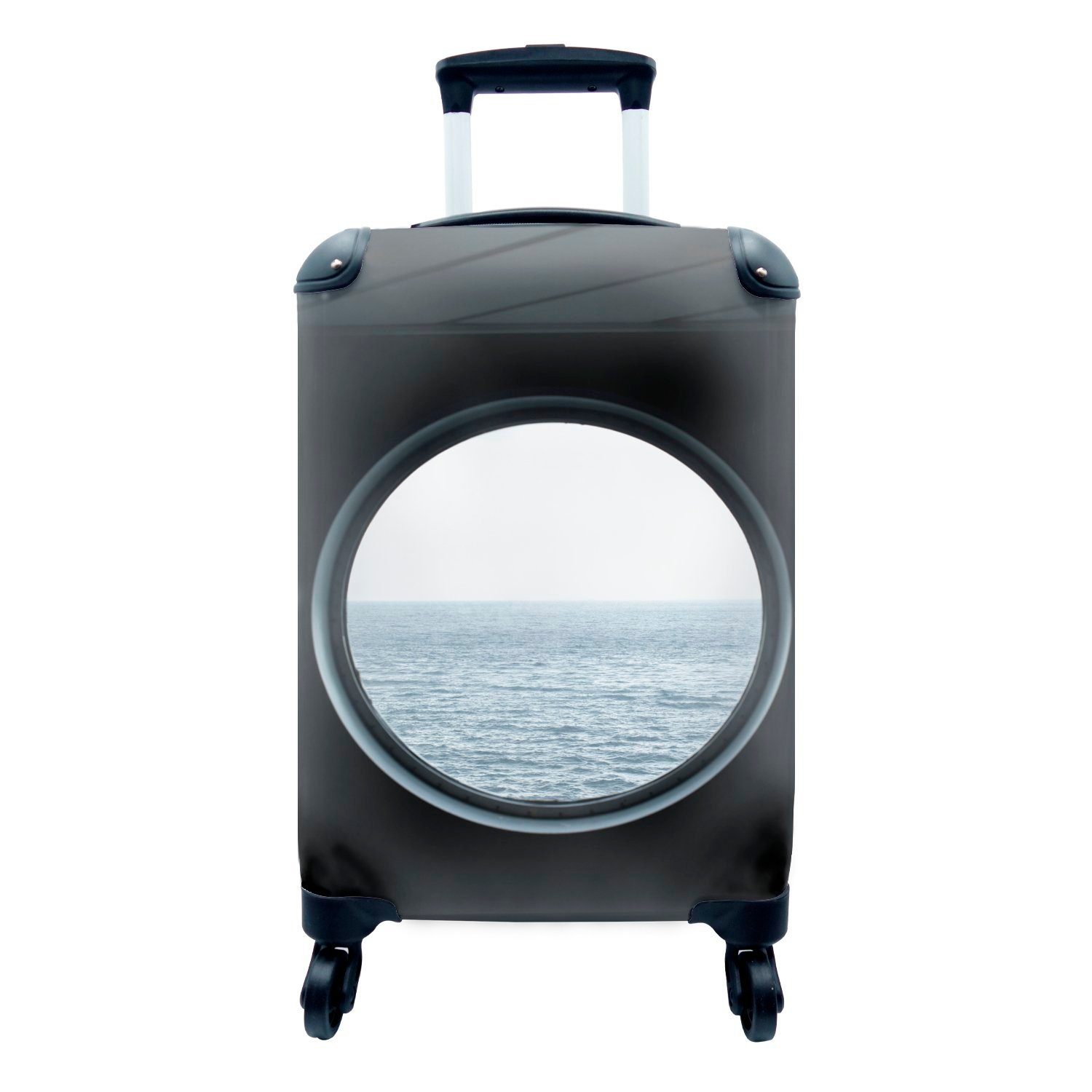 MuchoWow Handgepäckkoffer Blick auf das Meer durch ein rundes Fenster, 4 Rollen, Reisetasche mit rollen, Handgepäck für Ferien, Trolley, Reisekoffer