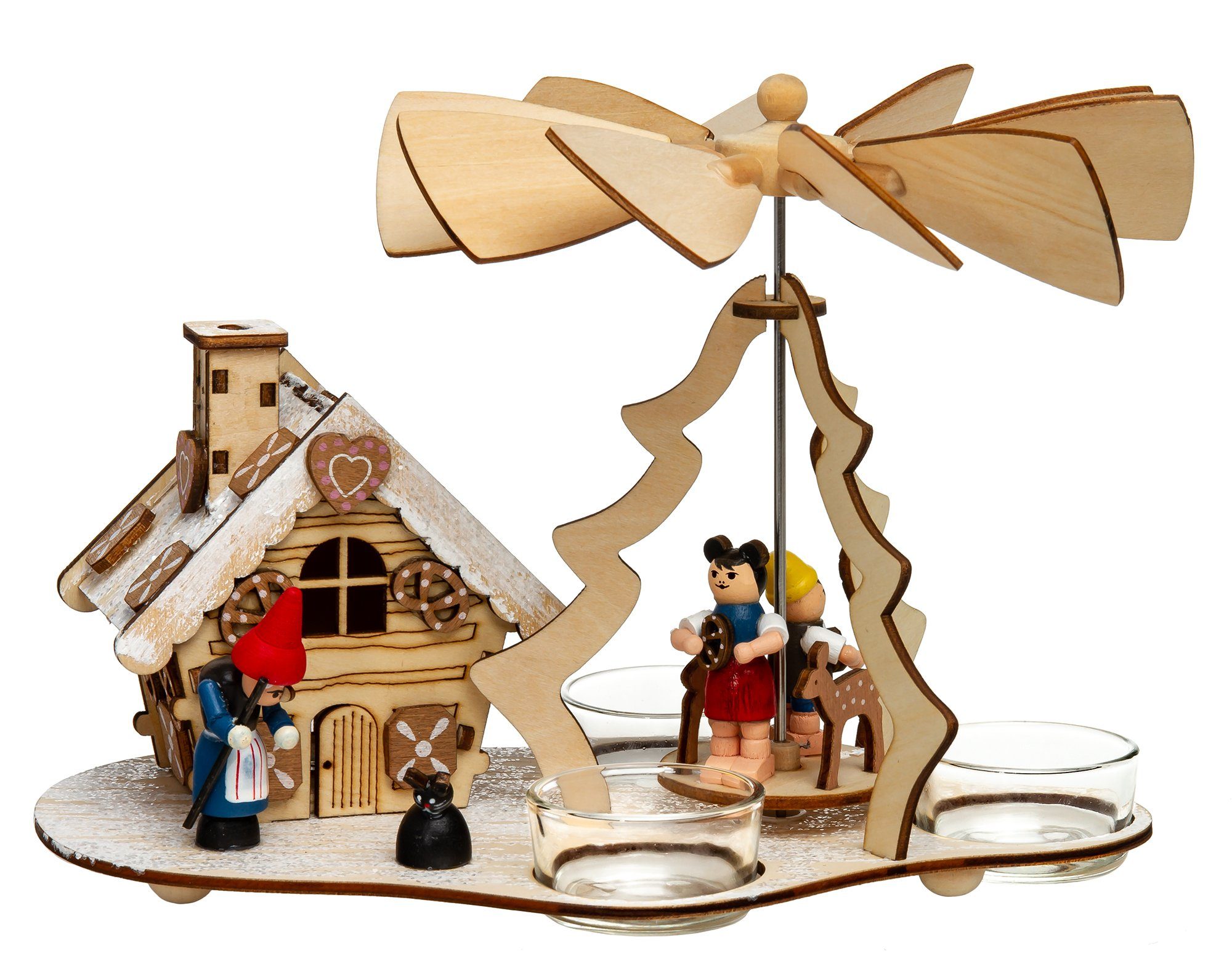 SIKORA Weihnachtspyramide Hexenhaus 2-in-1 Räucherhaus Teelichtpyramide Holz Pyramide - P30