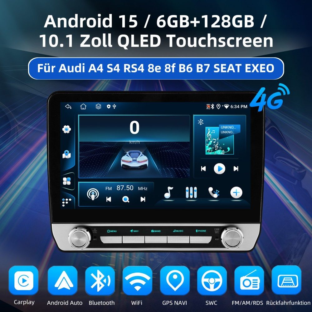 ESSGOO 10,1" Für Audi A4 2000-08 S4 8E 8H B6 B7 Carplay GPS Autoradio (RDS, Digitalradio (DAB), FM)