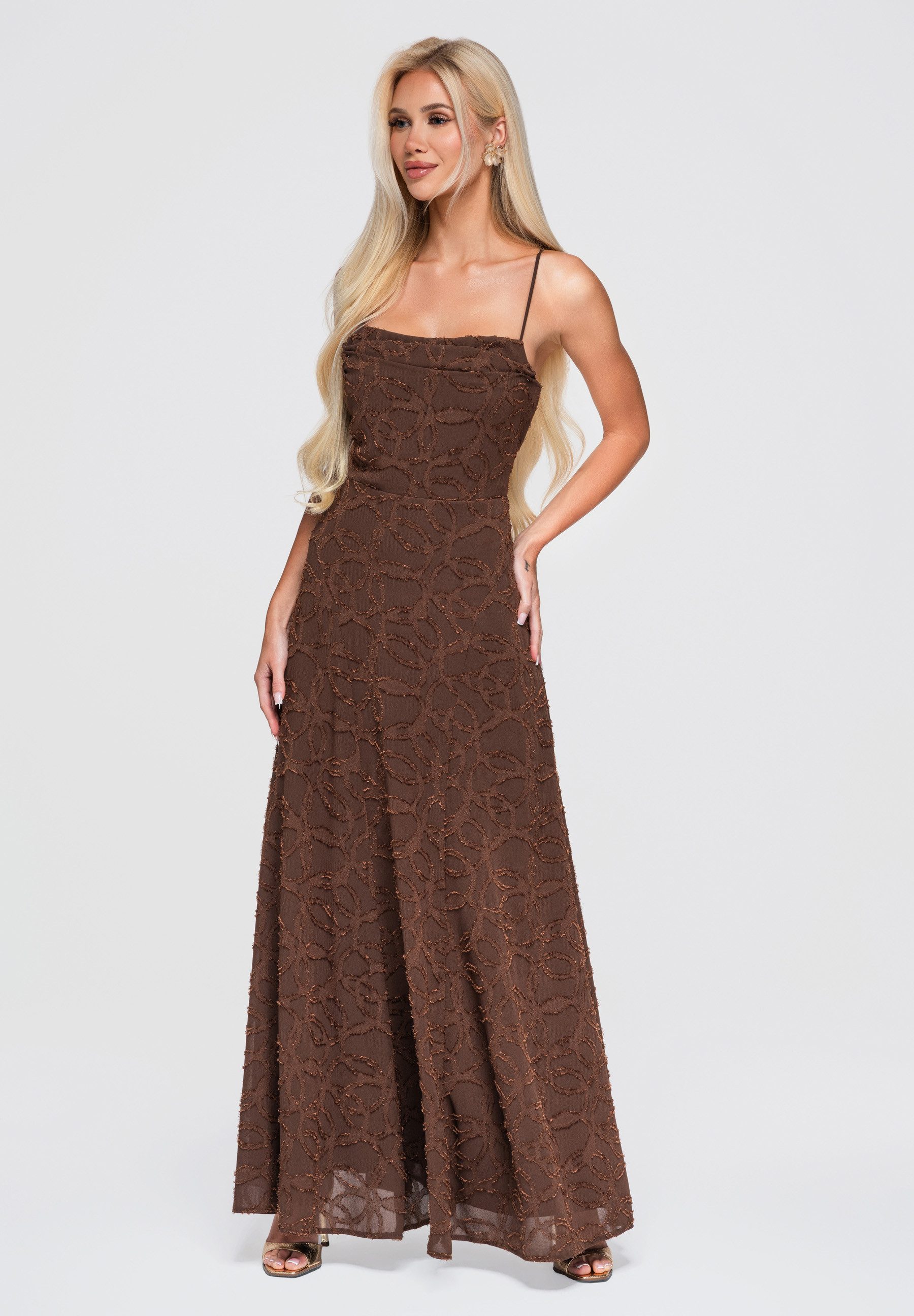 OMBRE Abendkleid Damen Abendkleid mit A-Linie und Spaghetti-Trägern Braun M (kein Set, 1-tlg) maxi Kleid