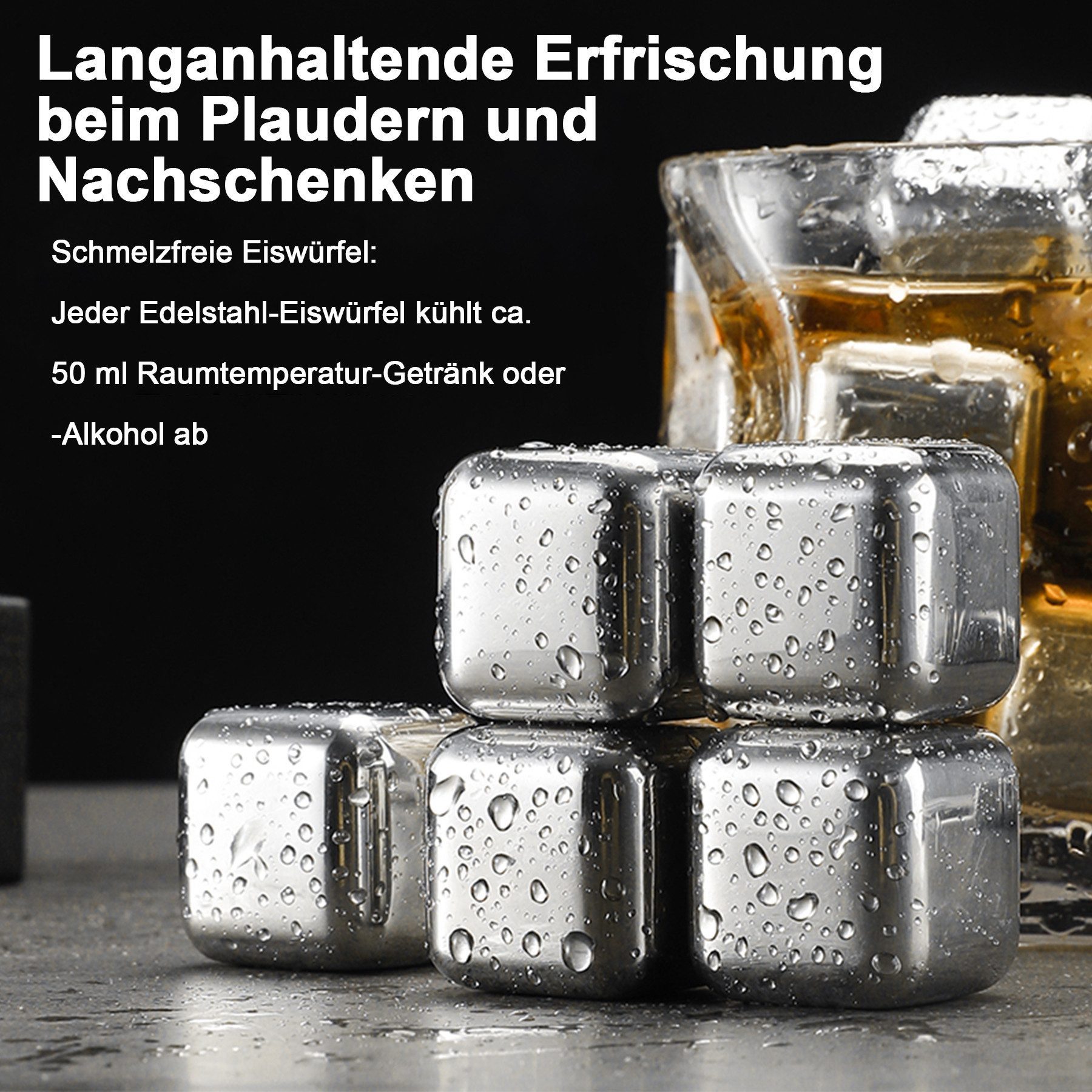 Mutig Eiswürfel-Steine 16 Stück Eiswürfel Aus Edelstahl mit 1 Eisclip Kühlsteine, Wiederverwendbare Whisky Steine Ice Cubes Set für Cocktail Wodka Likör