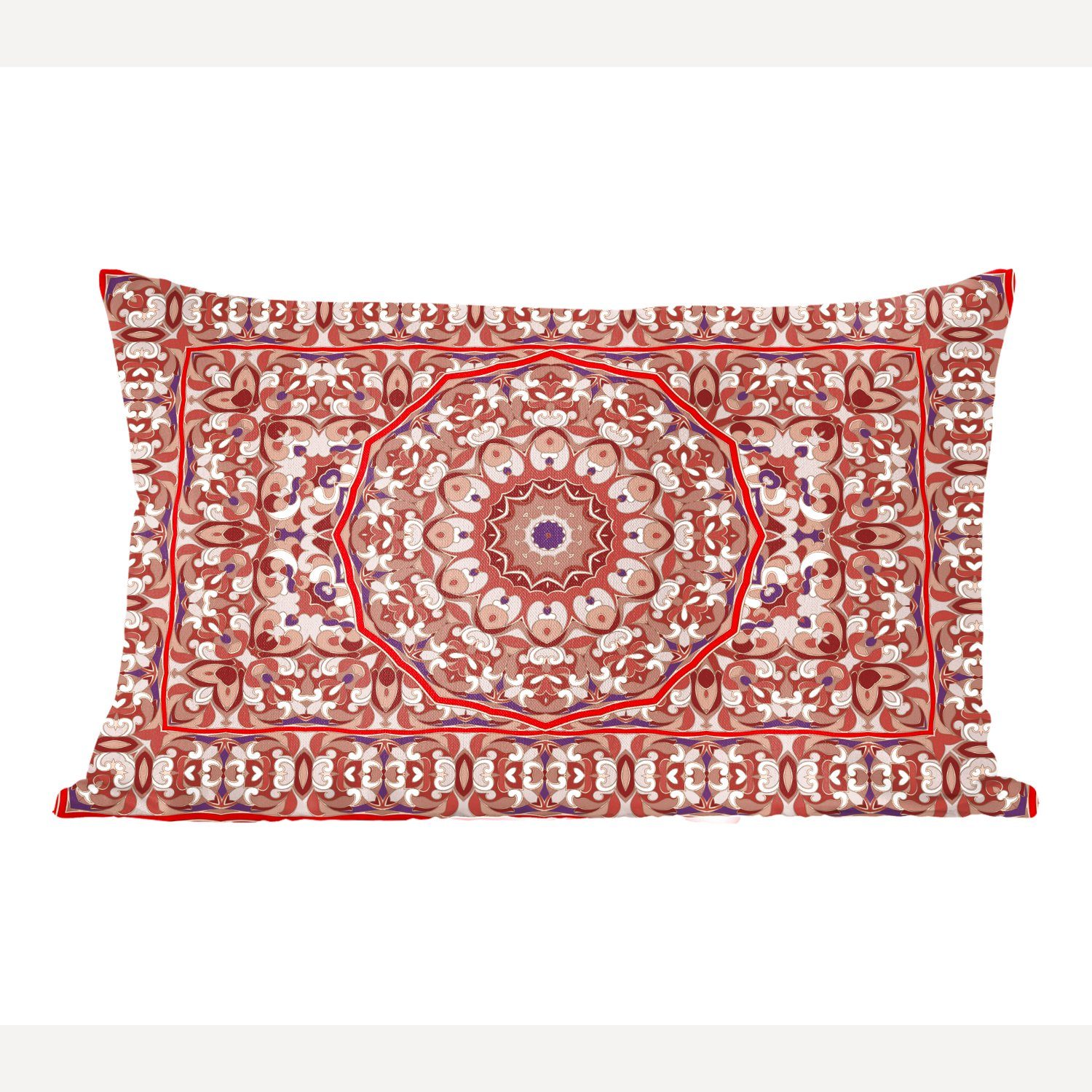 MuchoWow Dekokissen Teppich - Mandala - Muster - Rot, Wohzimmer Dekoration, Zierkissen, Dekokissen mit Füllung, Schlafzimmer