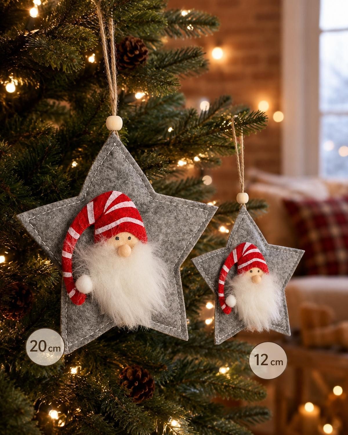 RIFFELMACHER & WEINBERGER Weihnachtsbaumkugel Deko-Anhänger Stern mit Wichtel, Grau 20 cm