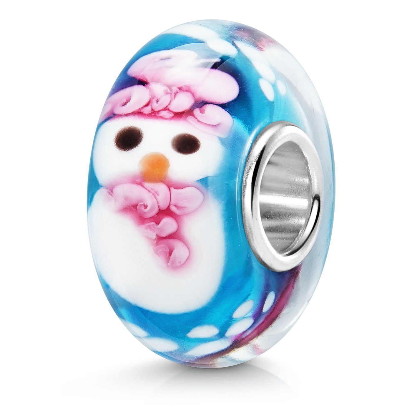 Materia Bead Schneemann Blau Weiß 1218, Hülse aus 925 Silber