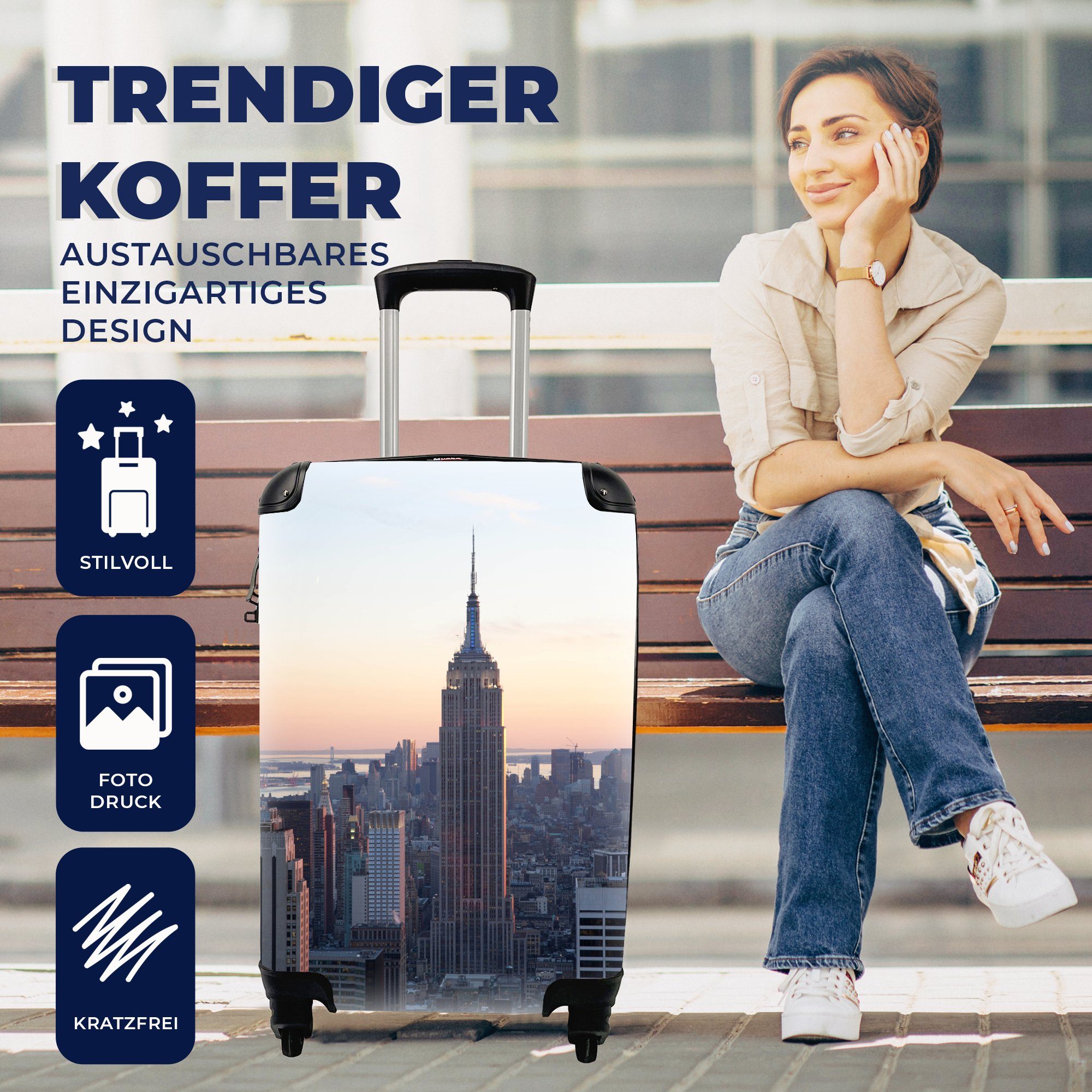 Reisekoffer Reisetasche 4 - für - Handgepäckkoffer rollen, York Ferien, MuchoWow USA Gebäude, New Rollen, mit Handgepäck Trolley,