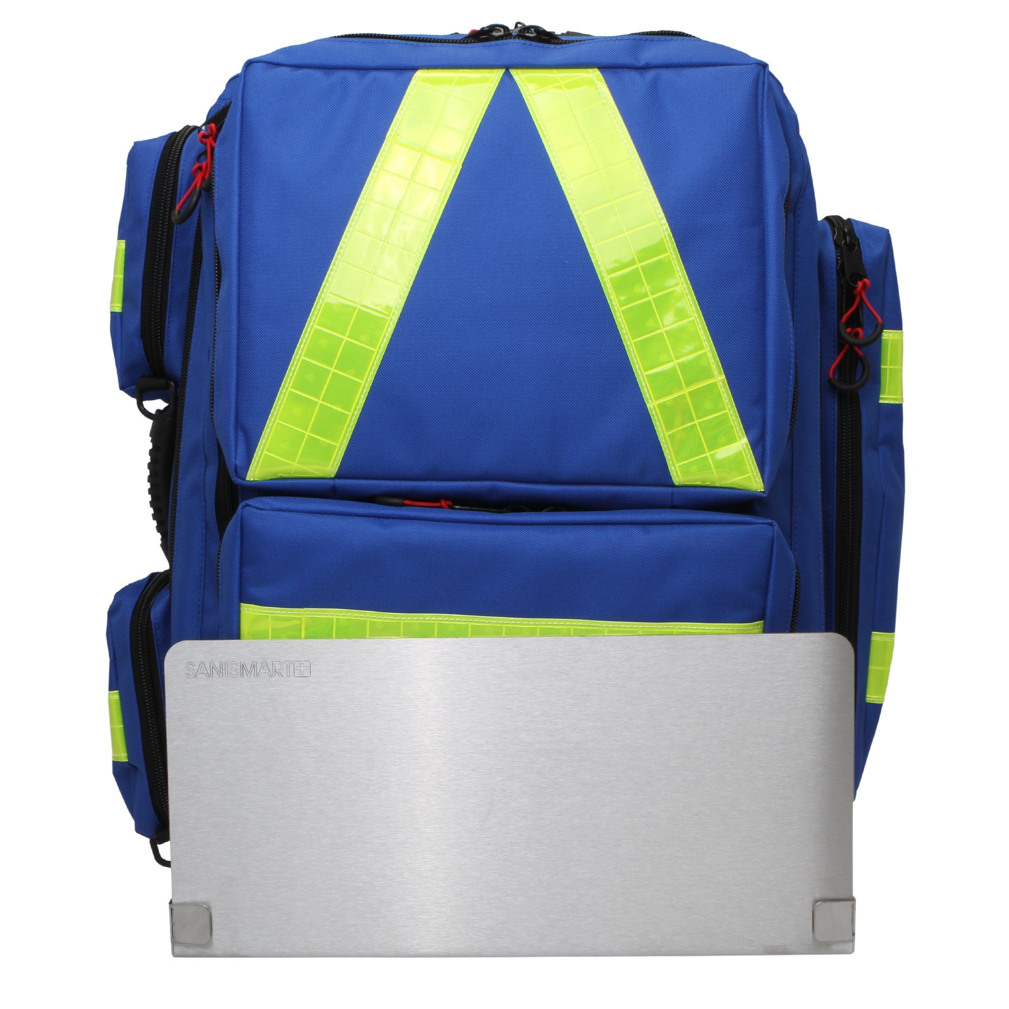 SANISMART Arzttasche Wandhalterung für Notfallrucksäcke mit Notfallrucksack Medicus XL Blau Nylon