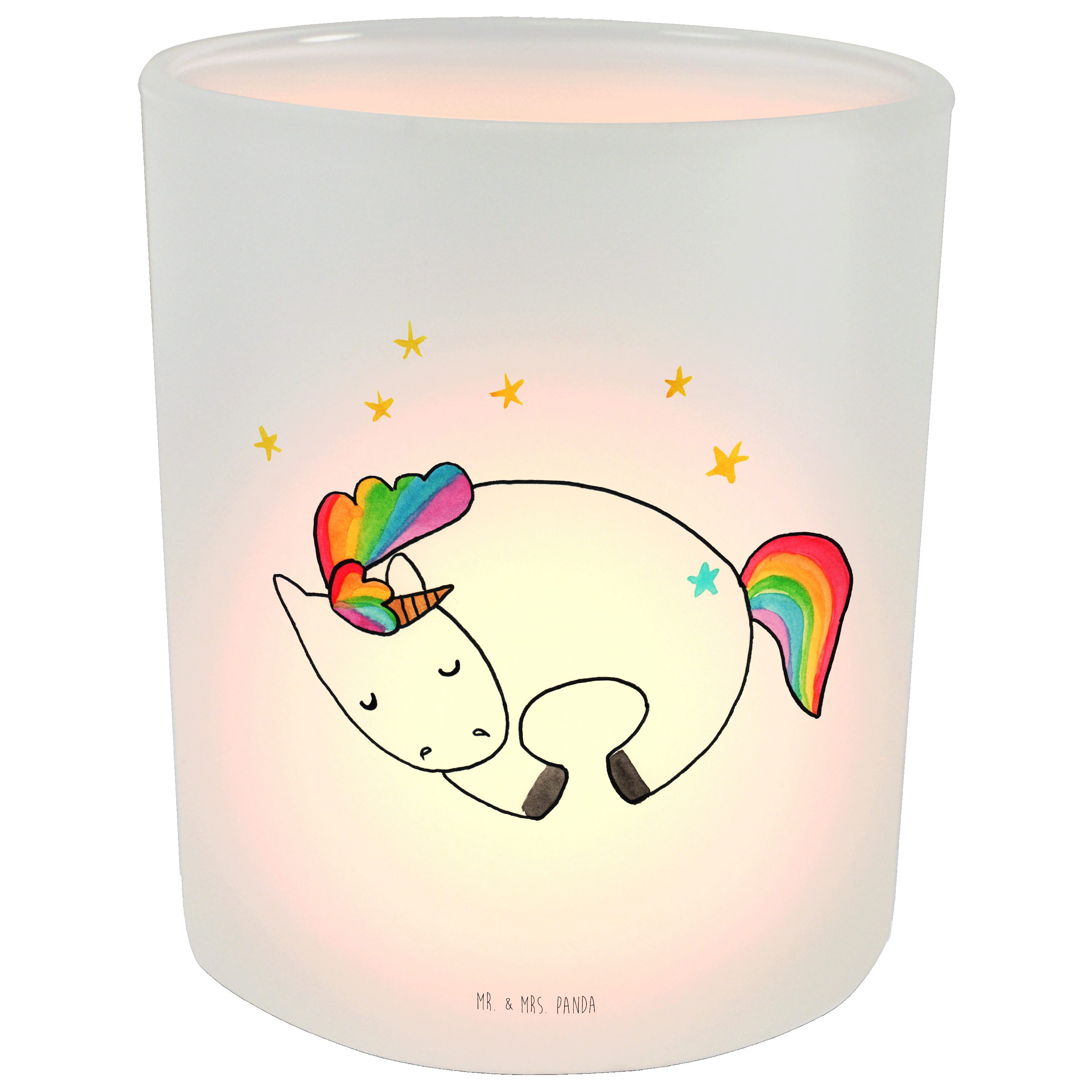 Mr. & Mrs. Panda Windlicht Einhorn Nacht - Transparent - Geschenk, Teelichthalter, Menschen, Win (1 St), Hitzebeständig