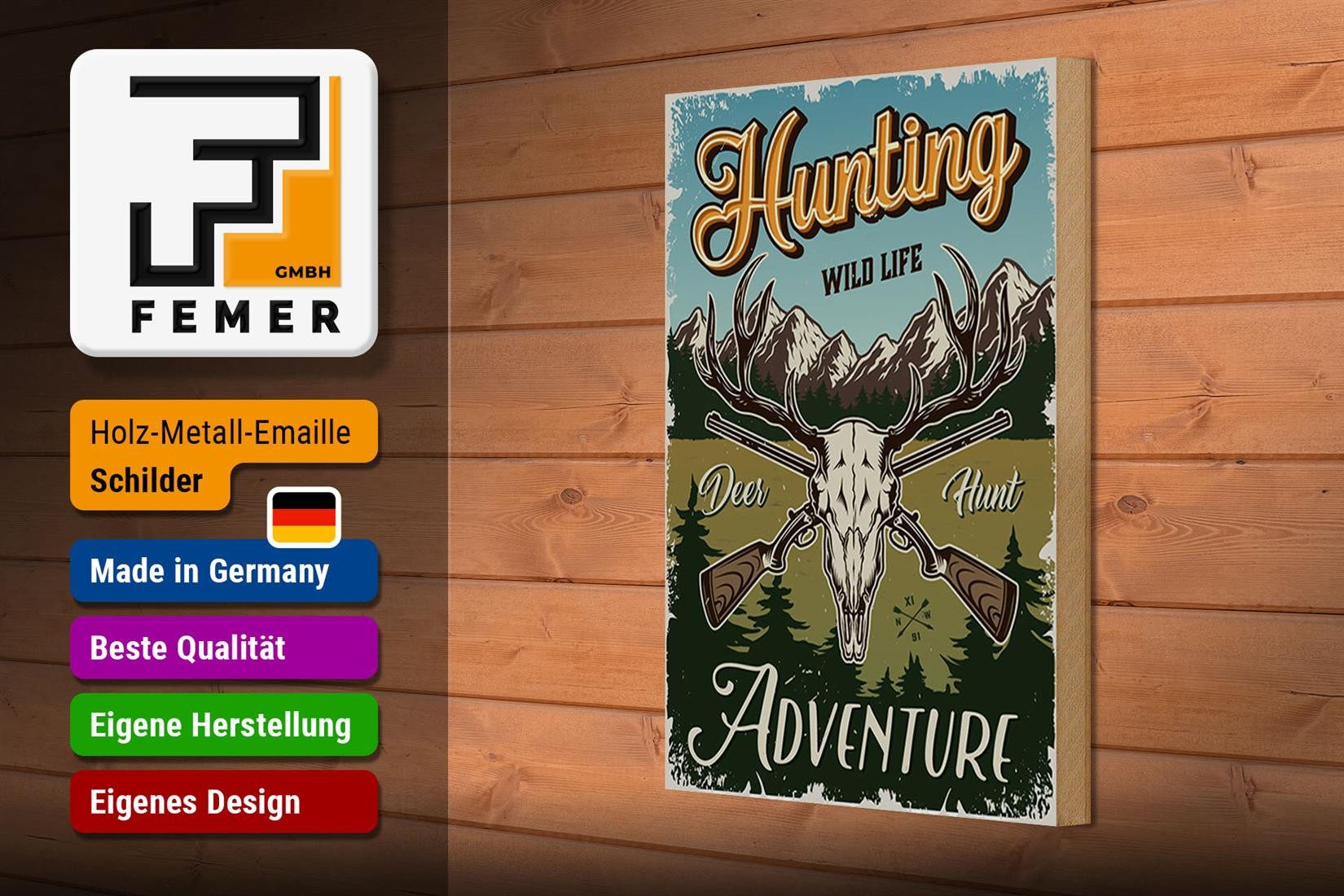 Femer GmbH Holzbild Jagd 20x30cm Hunting wild life adventure, Camping Sport Hobby Freizeit (1 St), Glatte Holzfaserplatte (MDF), vorn beschichtet
