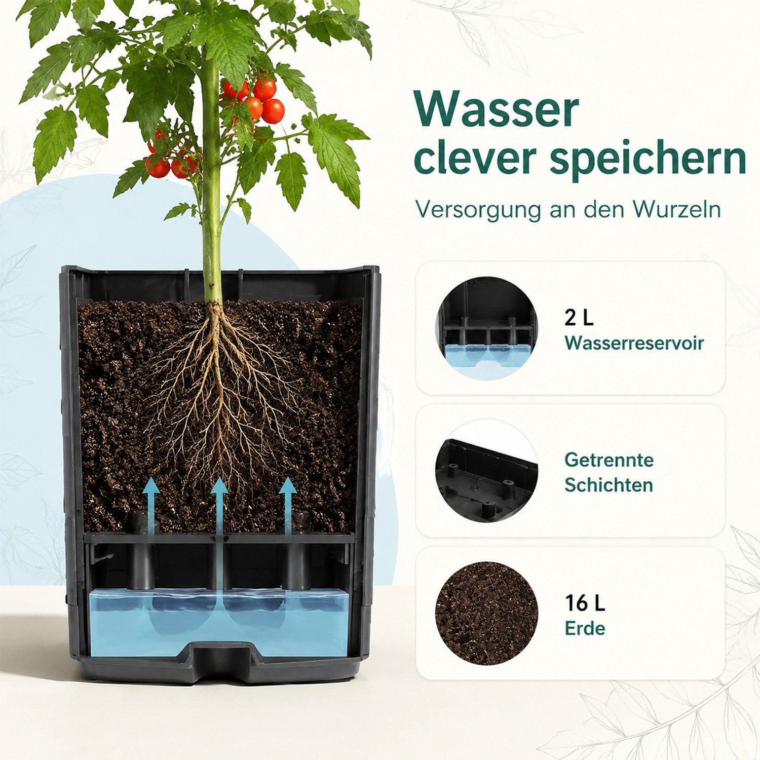 AIMAX Pflanzkübel Tomatentopf mit Rankhilfe 140 cm Balkonkasten Blumenständer Blumentopf (Selbstbewässerung Pflanzturm Pflanztopf Pflanzenbehälter Blumenkasten, – Bild 3 von 5