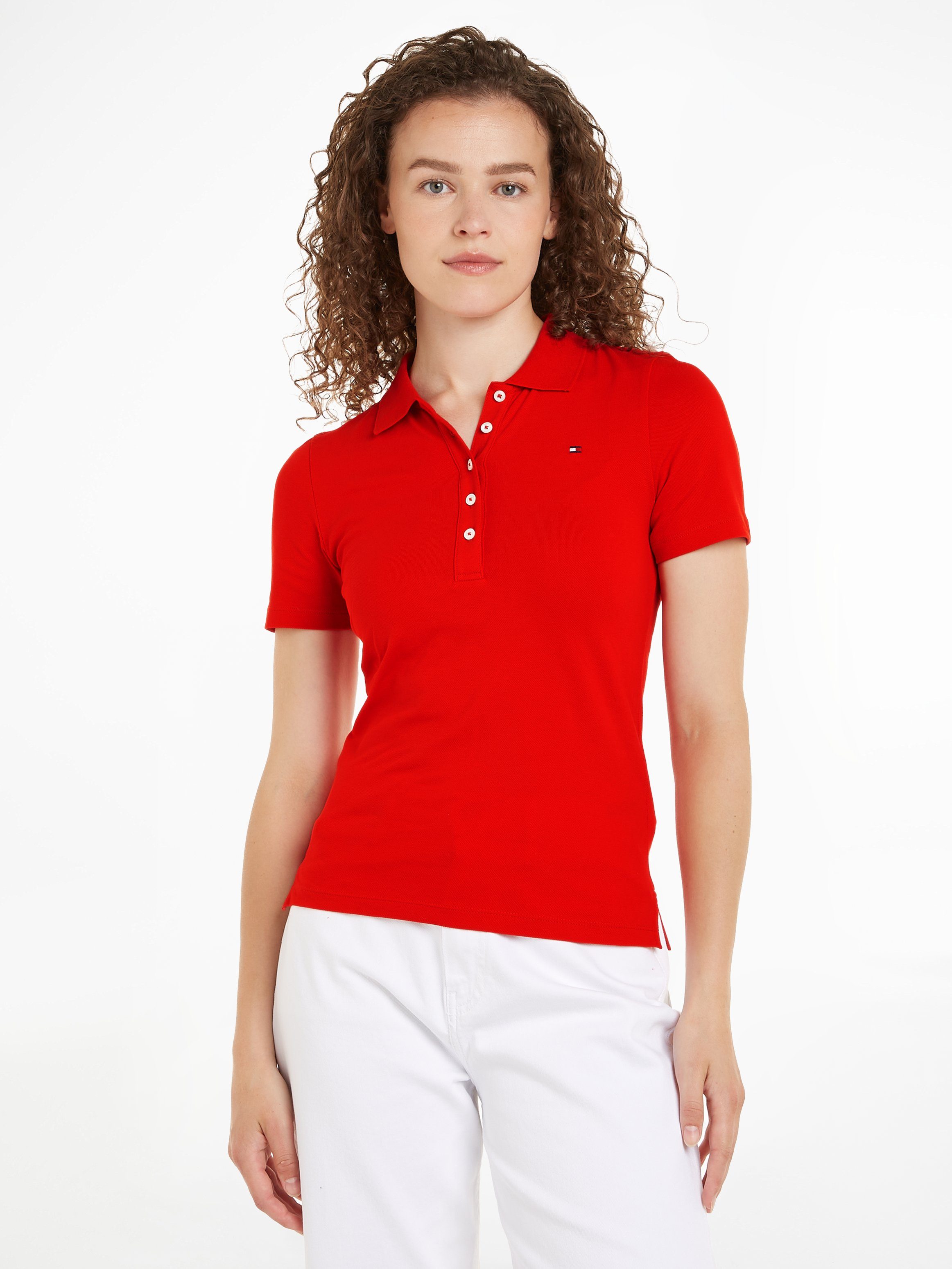 Tommy Hilfiger Hilfiger Tommy Poloshirt dezenter POLO SLIM 1985 PIQUE Logostickerei Fierce_Red SS mit