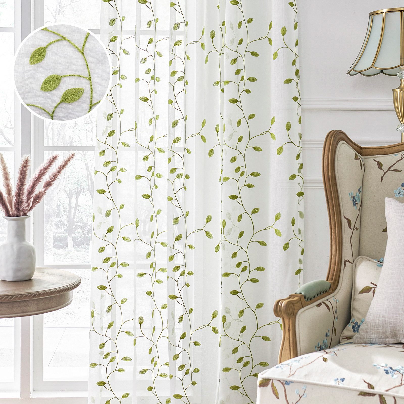 Qelus Vorhang Weiß Transparent mit Blattstickerei für Stabtasche, 2st Voile günstig online kaufen