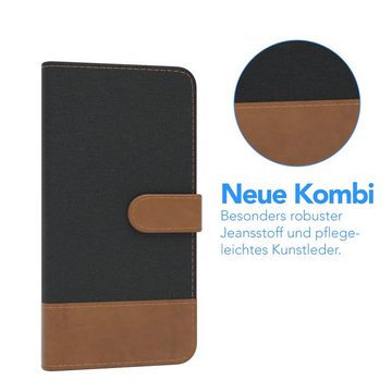 EAZY CASE Handyhülle Bookstyle Jeans für Xiaomi Redmi Note 8 Pro 6,53 Zoll, Handytasche Jeans mit Standfunktion und Visitenkartenfach Schwarz