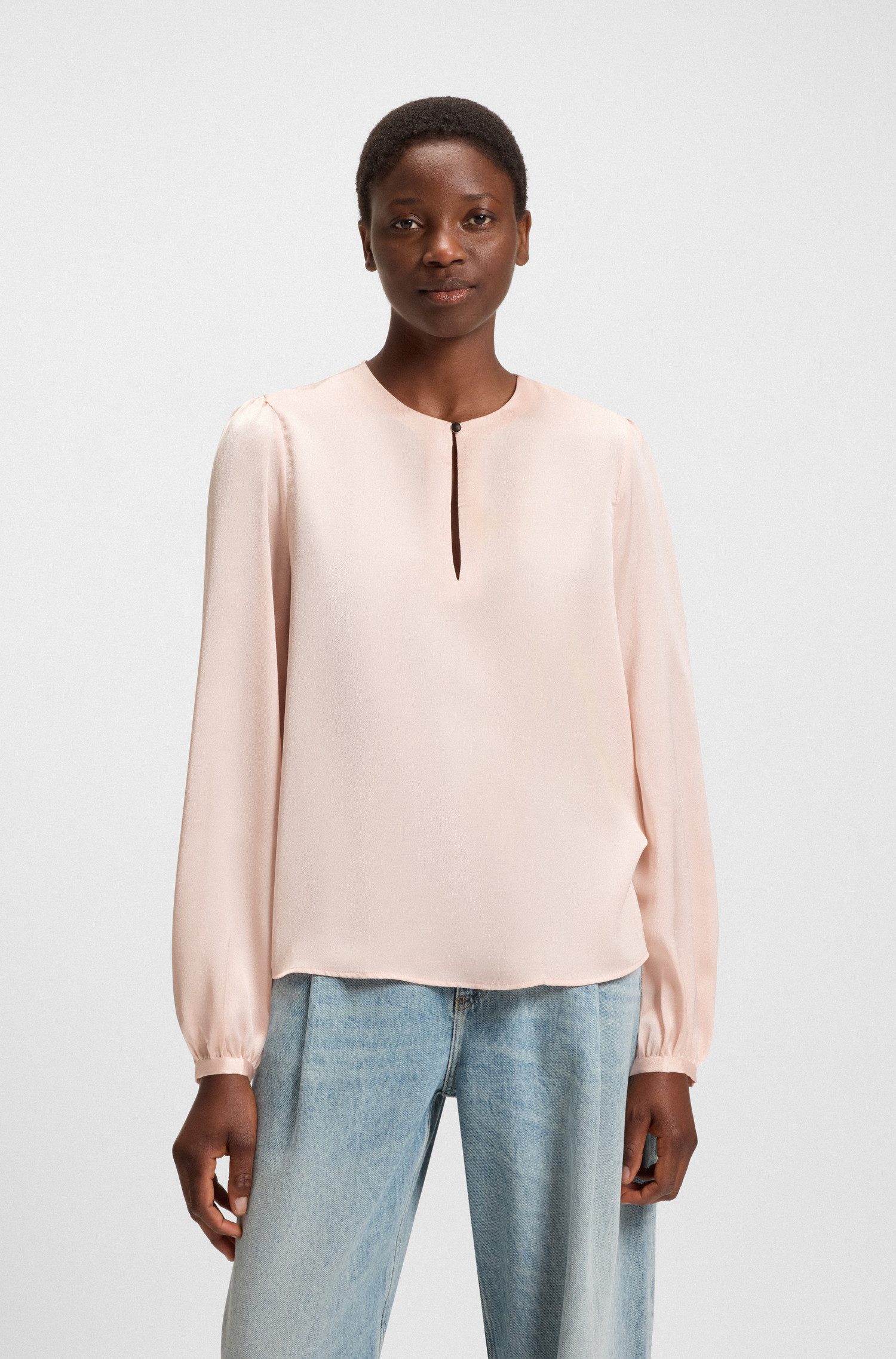 BOSS ORANGE Klassische Bluse Bonnie Premium Damenmode mit geschlitztem Rund günstig online kaufen