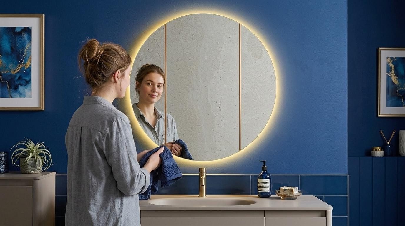 Xlmoebel Wandspiegel Runder Wandspiegel in Weiß mit stimmungsvoller LED-Beleuchtung, Made in Europa