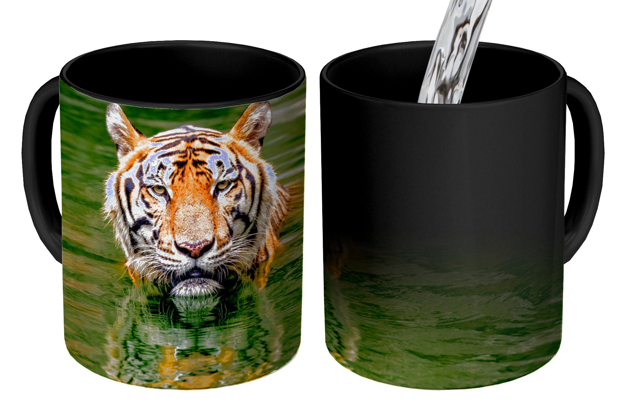 MuchoWow Tasse Tiger Teetasse, - Keramik, Spiegelung, Wasser Zaubertasse, - Geschenk Kaffeetassen, Farbwechsel