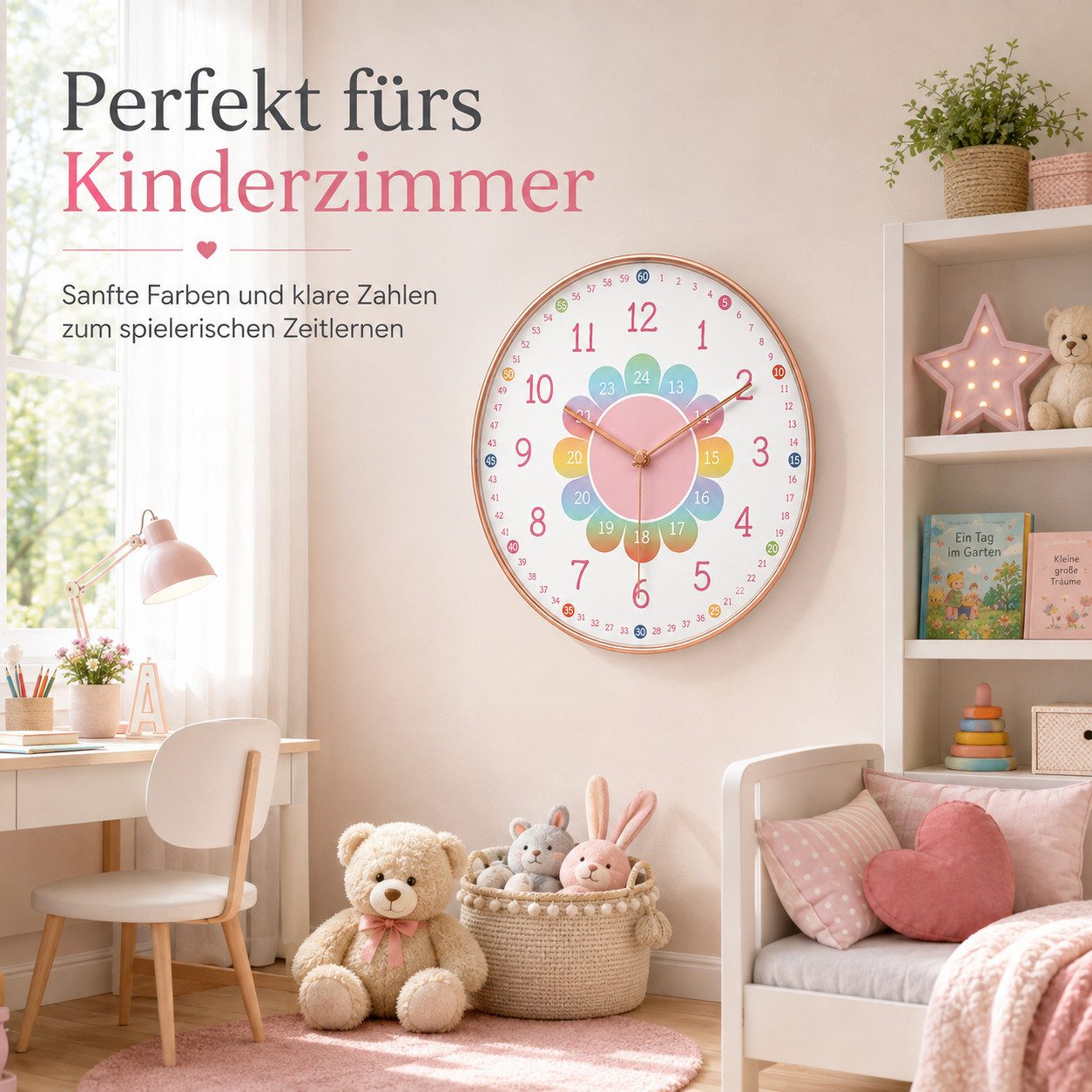 ibettertec Wanduhr Kinderwanduhr, leise und nicht tickend, leicht zu lesen (ohne Ticken.20 cm Quartz geräuschlos Zimmer Jungen Mädchen 8 Zoll) – Bild 4 von 5