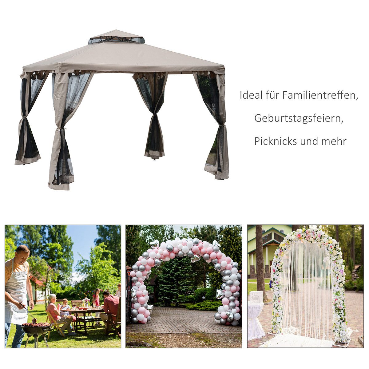 Thumbnail - XDeer Partyzelt Pavillon mit 4 Seitenwänden Wetterfest Partyzelt Festzelt, Gartenzelt Gartenpavillon für Camping Garten ...