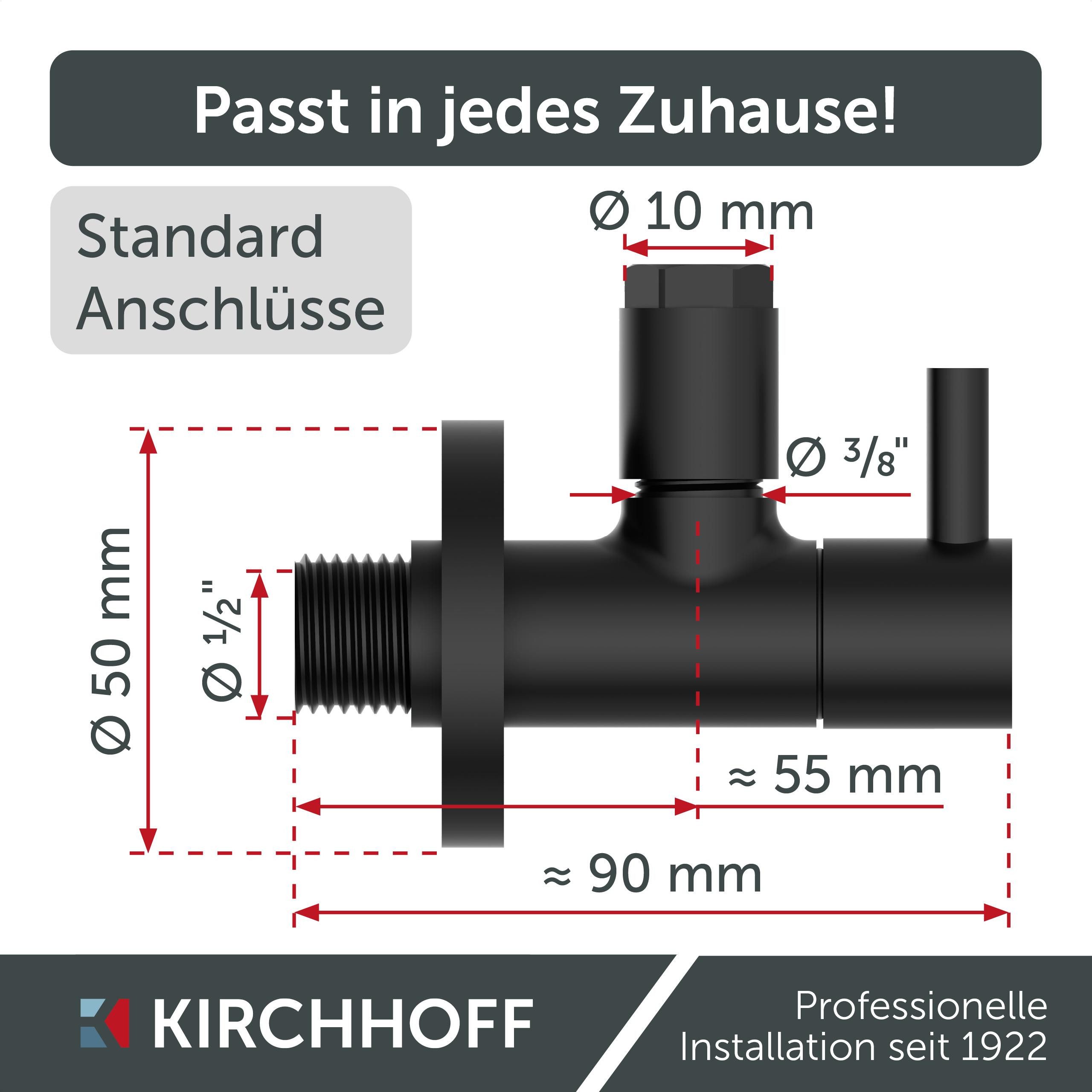 Kirchhoff Eckventil DESIGN, max. 16 bar, Schnellverschluss, Eckregulierventil Kalt- und Warmwasserleitung
