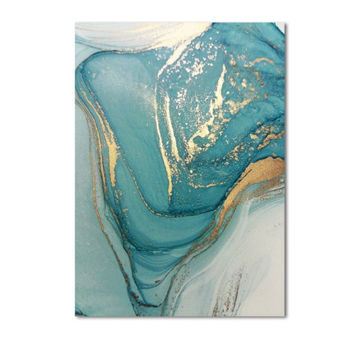 TPFLiving Kunstdruck (OHNE RAHMEN) Poster - Leinwand - Wandbild, Abstrakte Strukturen - Wanddeko Wohnzimmer - (13 verschiedene Größen zur Auswahl - Auch im günstigen 3-er Set), Farben: Türkis, Gold, Grau Beige - Größe: 15x20cm