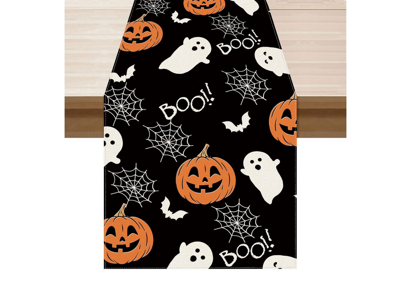 Sorvyzxn Tischläufer Halloween Tischläufer Leinen,Geister-Kürbis-Tischläufer, 33 × 183 cm, Tischdekoration für Zuhause, Küche, Esszimmer, Dinner, Innenbereich