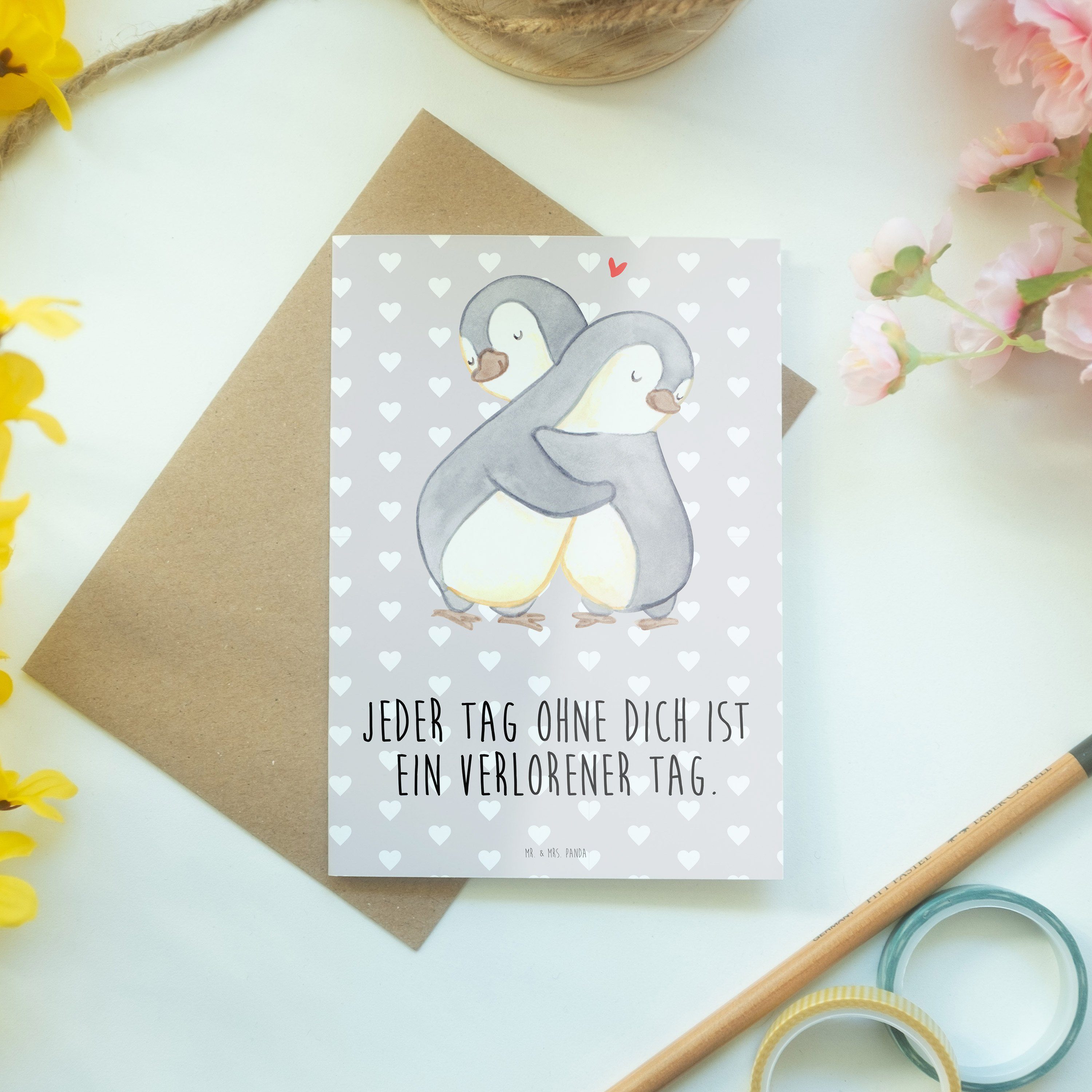 Heiraten, Pinguine Mr. Kuscheln Panda Liebe, Grußkarte - Pastell & - Grau Mrs. Geschenk, Geburts
