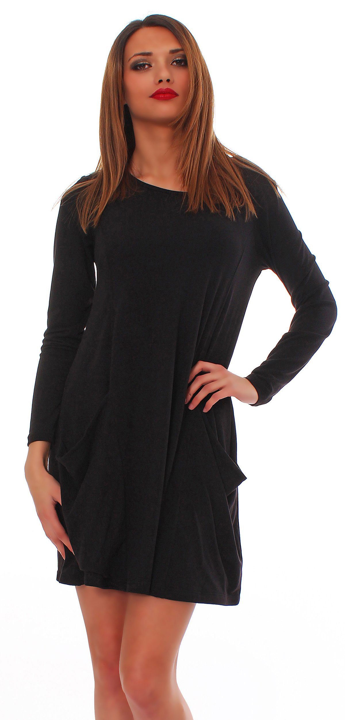Mississhop A-Linien-Kleid Kleid Tunika Longshirt Pulli Tunika Minikleid mit Taschen 6514