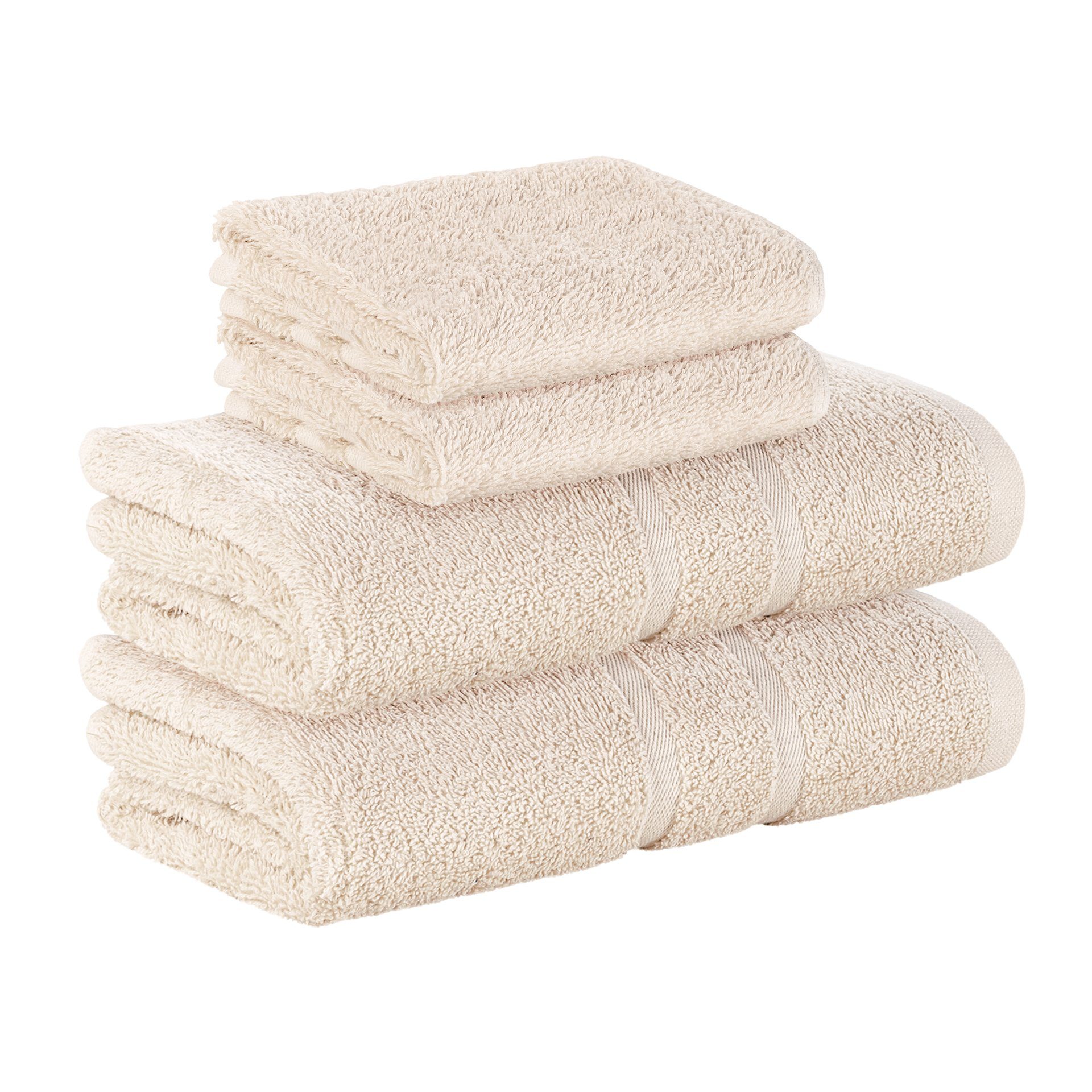 StickandShine Handtuch 2x Gästehandtuch 2x Handtücher als SET in verschiedenen Farben (4 Teilig) 100% Baumwolle 500 GSM Frottee 4er Handtuch Pack, 100% Baumwolle 500GSM Creme