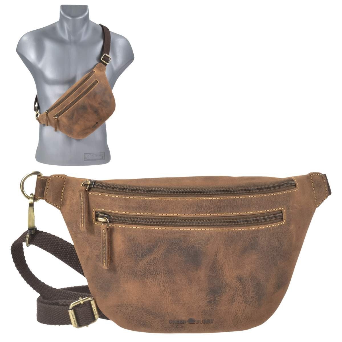 Bauchtasche Leder, Vintage, 33x17cm WaistBag Hüfttasche, Greenburry