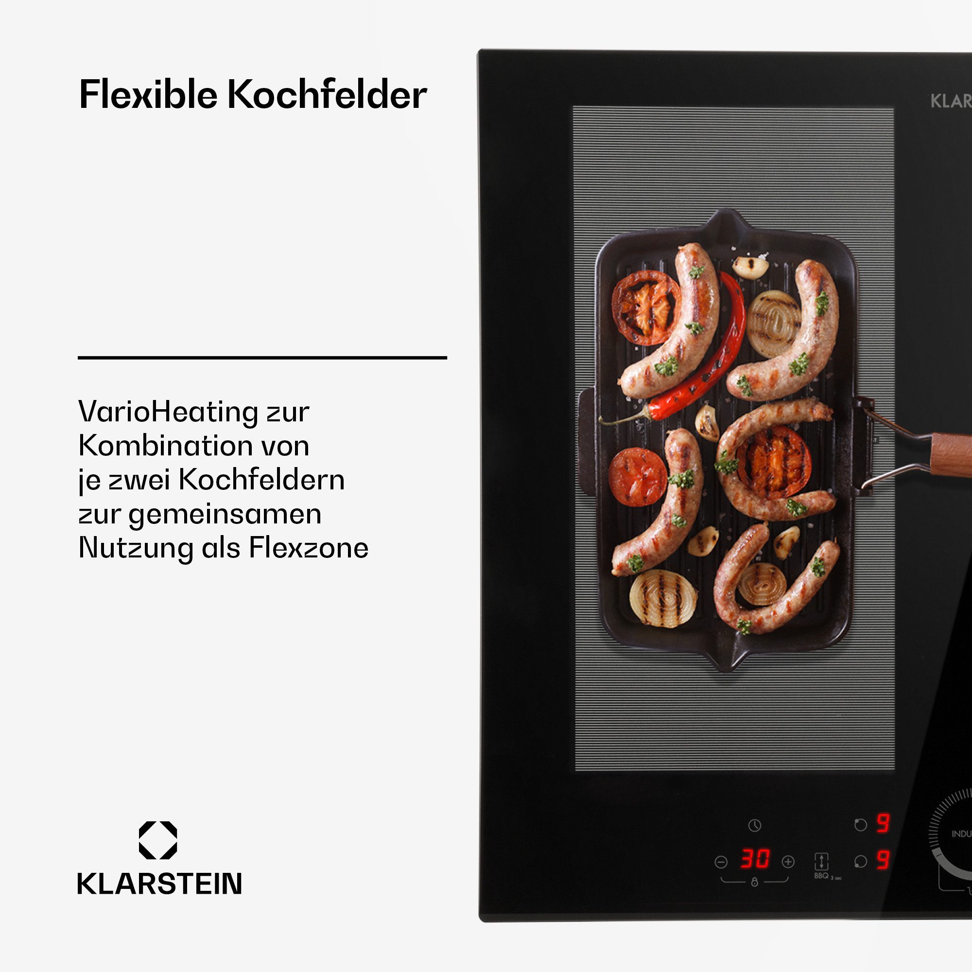 Klarstein Induktions-Kochfeld Delicatessa 60 Hybrid Induktionskochfeld autark 4 Zonen 7000W 60 cm 10033022, Einbau Induktionskochfeld 4 Kochfelder Platten Induk – Bild 5 von 5