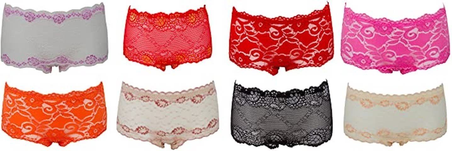 Hipster Teen Pantys Pack Hotpants 6er-Pack) 6er Hipster French Knickers Hotpants French Spitze Panty Knickers mit (Spar-Set, Damen AvaMia Uni Damen