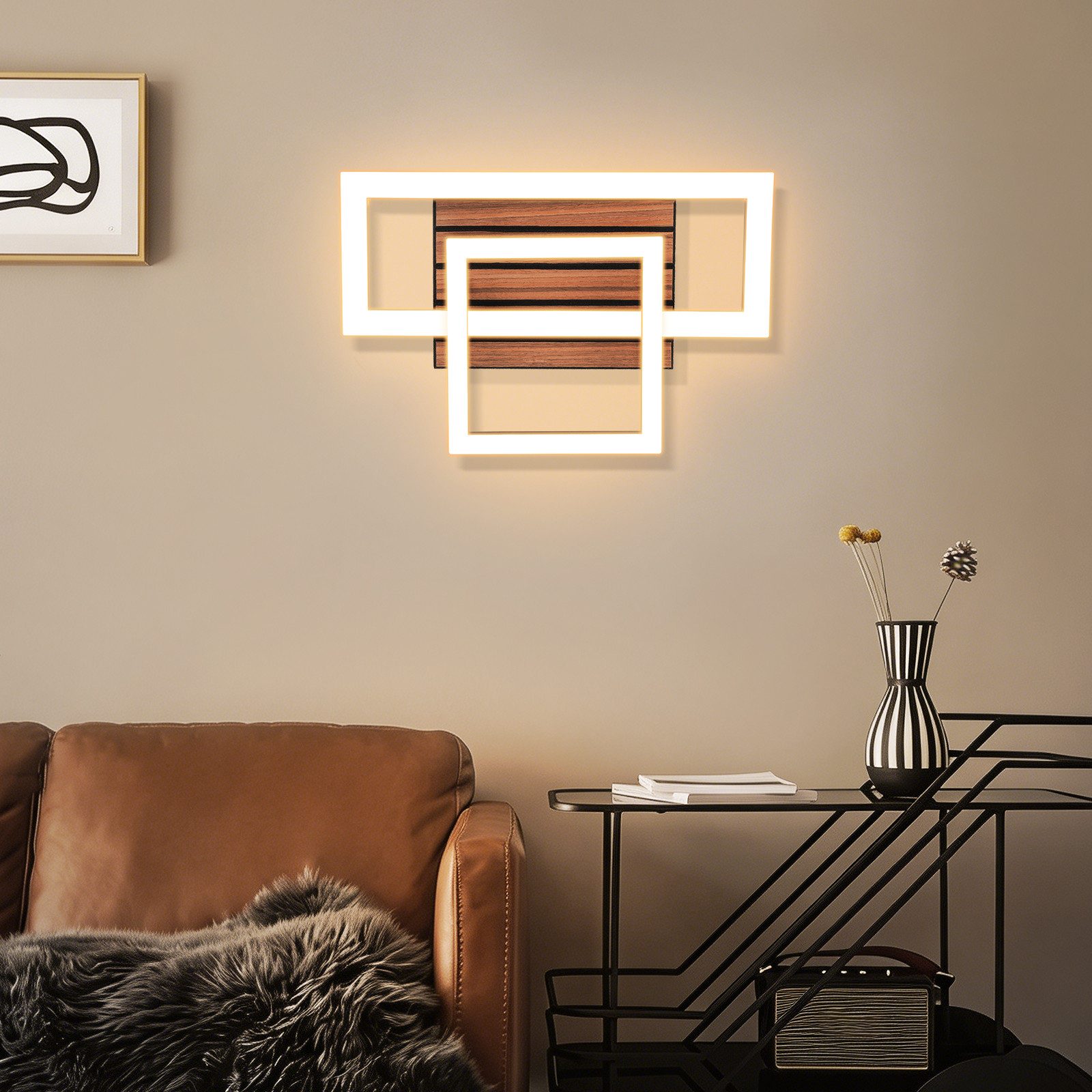 Nettlife LED Deckenleuchte Retro schwarz 14/21W eckig 3000K Warmweiß Design lampe Holz, LED fest integriert, für Küche Schlafzimmer Flur Wohnzimmer Bürolampe Zuhause