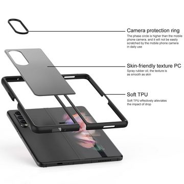 Wigento Handyhülle Für Samsung Galaxy Z Fold4 5G Design TPU + PC Cover Anti-Fall Handy Tasche Hülle Etuis Schwarz