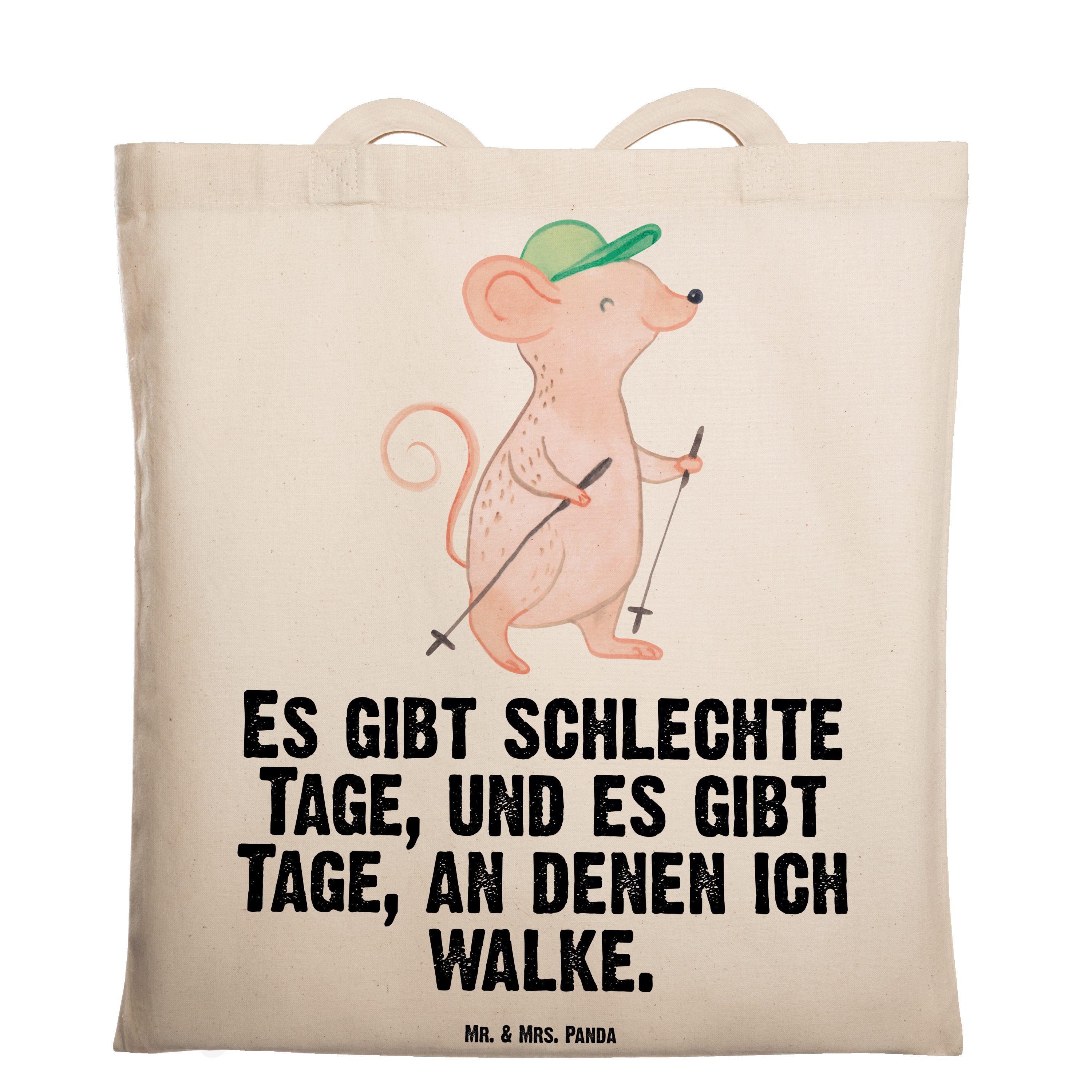 Mr. & Mrs. Panda Tragetasche Maus Walking Tage - Transparent - Geschenk, Jutebeutel, Einkaufstasch (1-tlg)