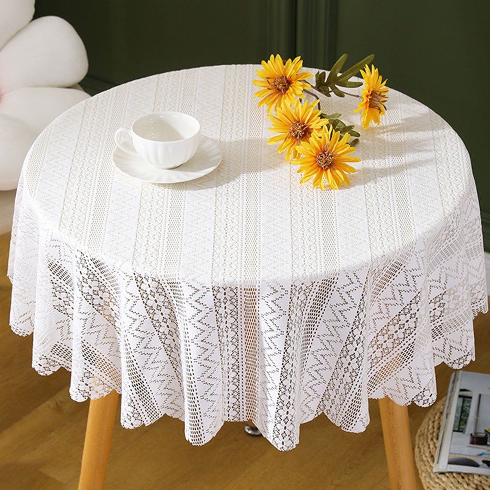 Blusmart Tischschonbezug Runde Spitzentischdecke Dekorative In Stilvolle Farbe, Weißer