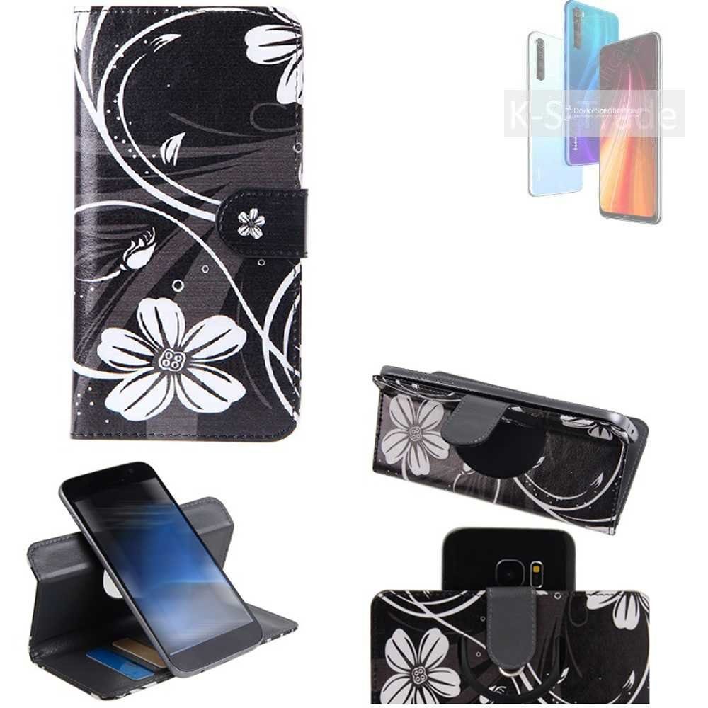 K-S-Trade Handyhülle für Xiaomi Redmi Note 8 2021, Schutzhülle Handyhülle Hülle 360° Wallet Case ''Flowers''