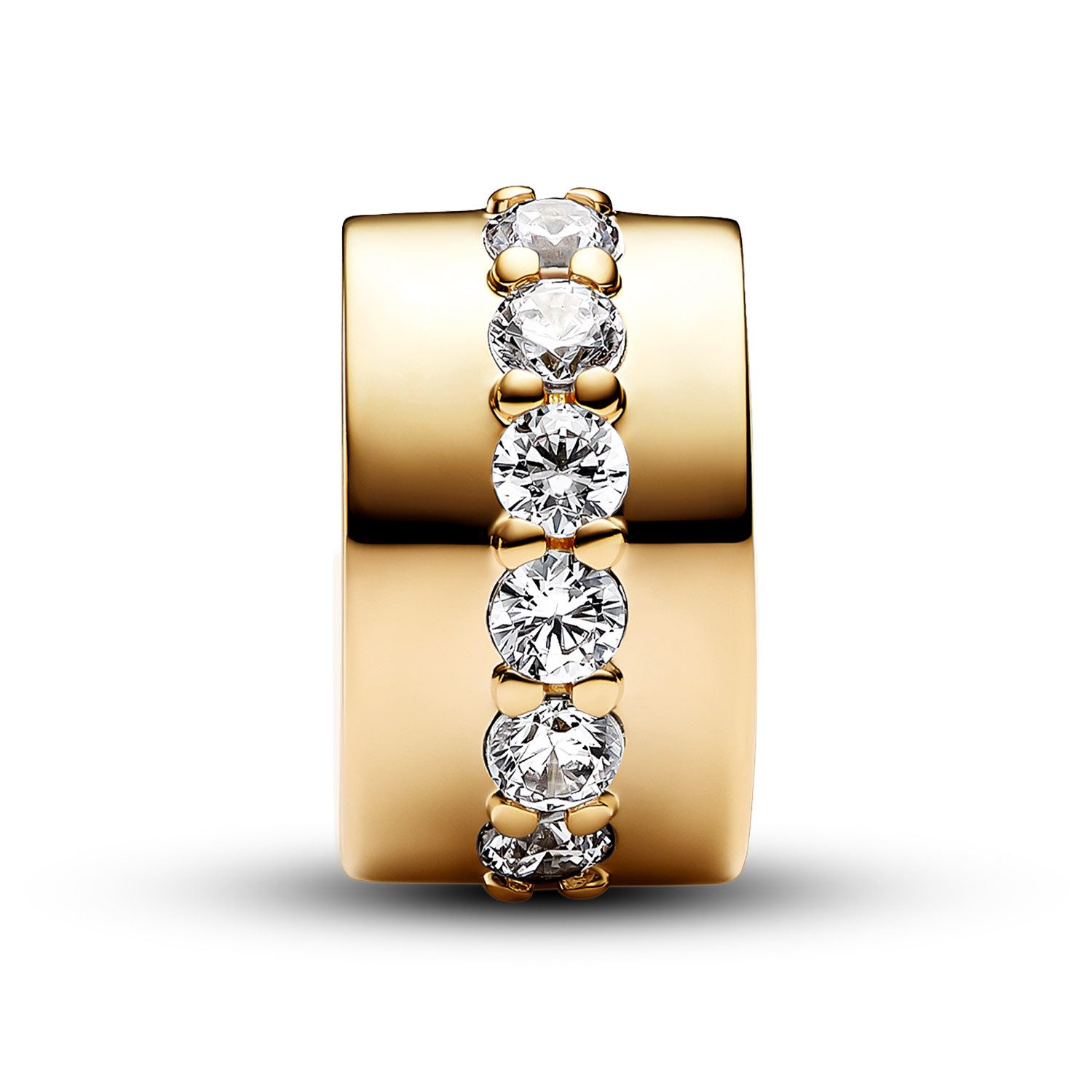 Pandora Runder Anhänger Clip-Charm Klare Funkelnde Reihe Goldfarben