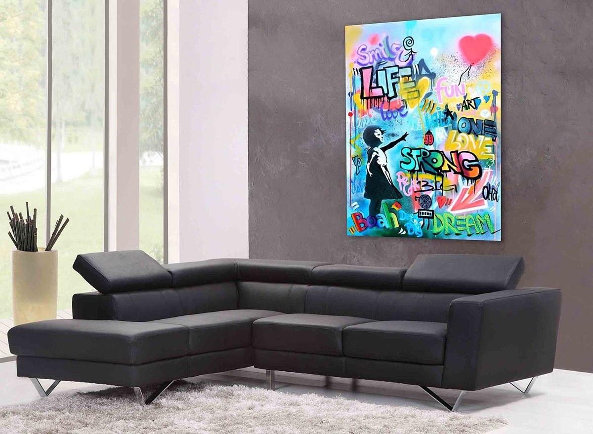 Leinwando Gemälde Leinwand Banksy Mädchen mit Herz Strong Graffiti Gemälde günstig online kaufen