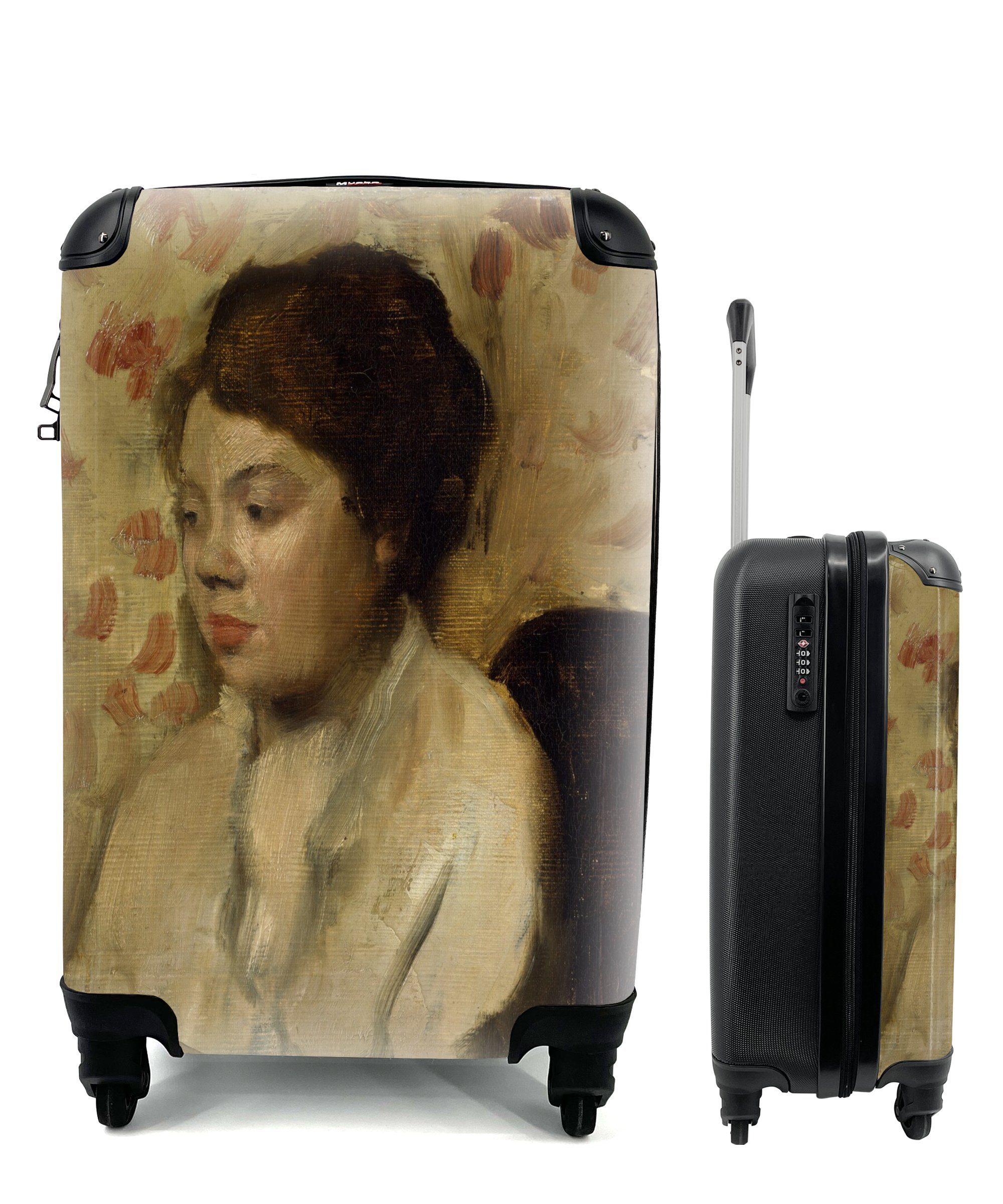 Ferien, Edgar einer rollen, Trolley, Degas, Gemälde MuchoWow Rollen, Reisekoffer Porträt mit von 4 Reisetasche Handgepäck jungen Frau für - Handgepäckkoffer