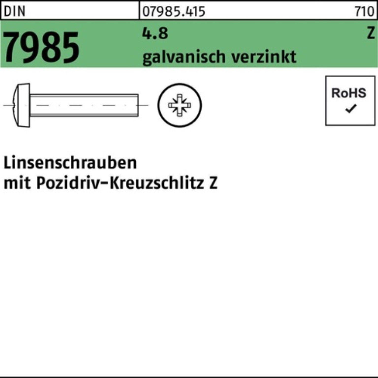 Reyher Linsenschraube 200er Pack Linsenschraube DIN 7985 PZ M6x60-Z 4.8 galv.verz. 200St. DI