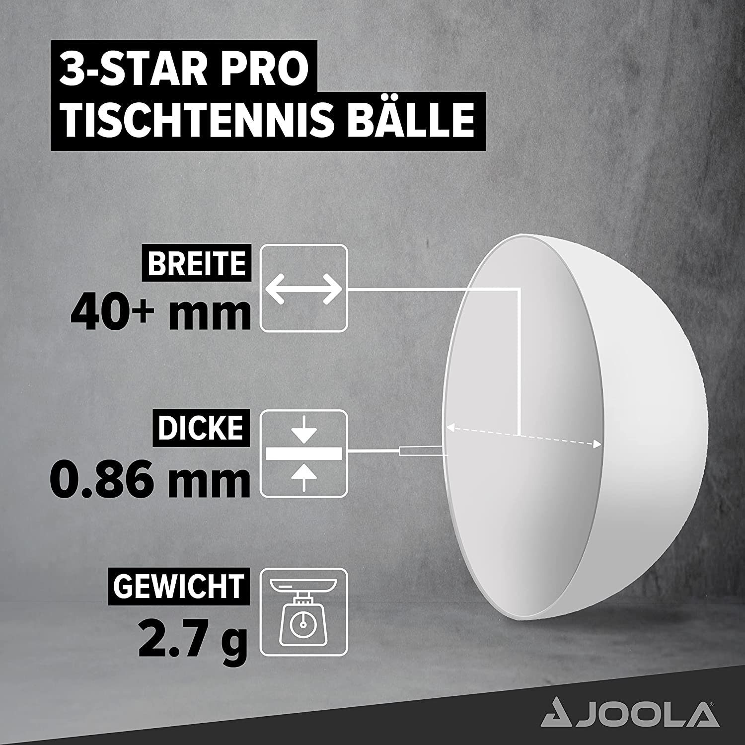 Joola Tischtennisball Tischtennisbälle 3-Star Pro Ball white 12 CT, Tischtennis Bälle Tischtennisball Ball Balls