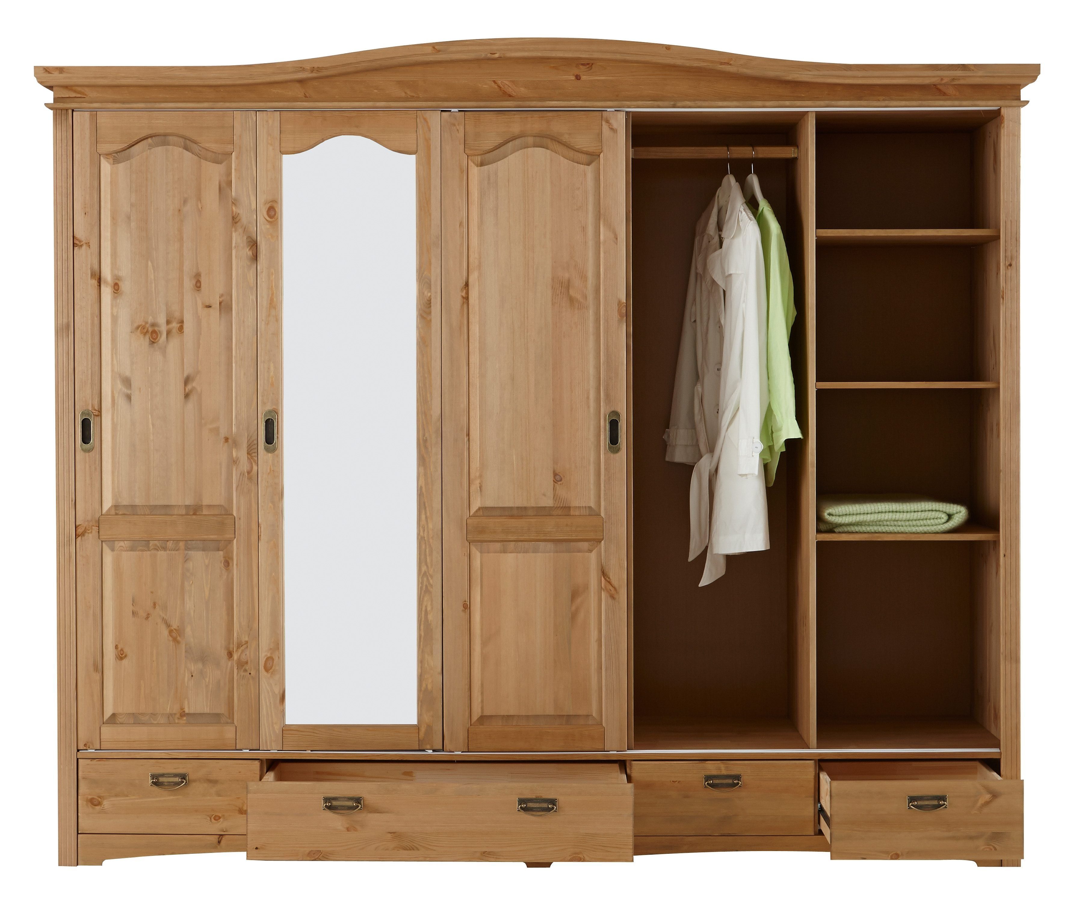 OTTO home Schiebetürenschrank Konrad, Landhausstil, rustikal, mit Schubladen + Spiegel, Kassetten (B/H/T ca. 249 cm x 207 cm x 64 cm) massive Kiefer, FSC®-zerti – Bild 5 von 5