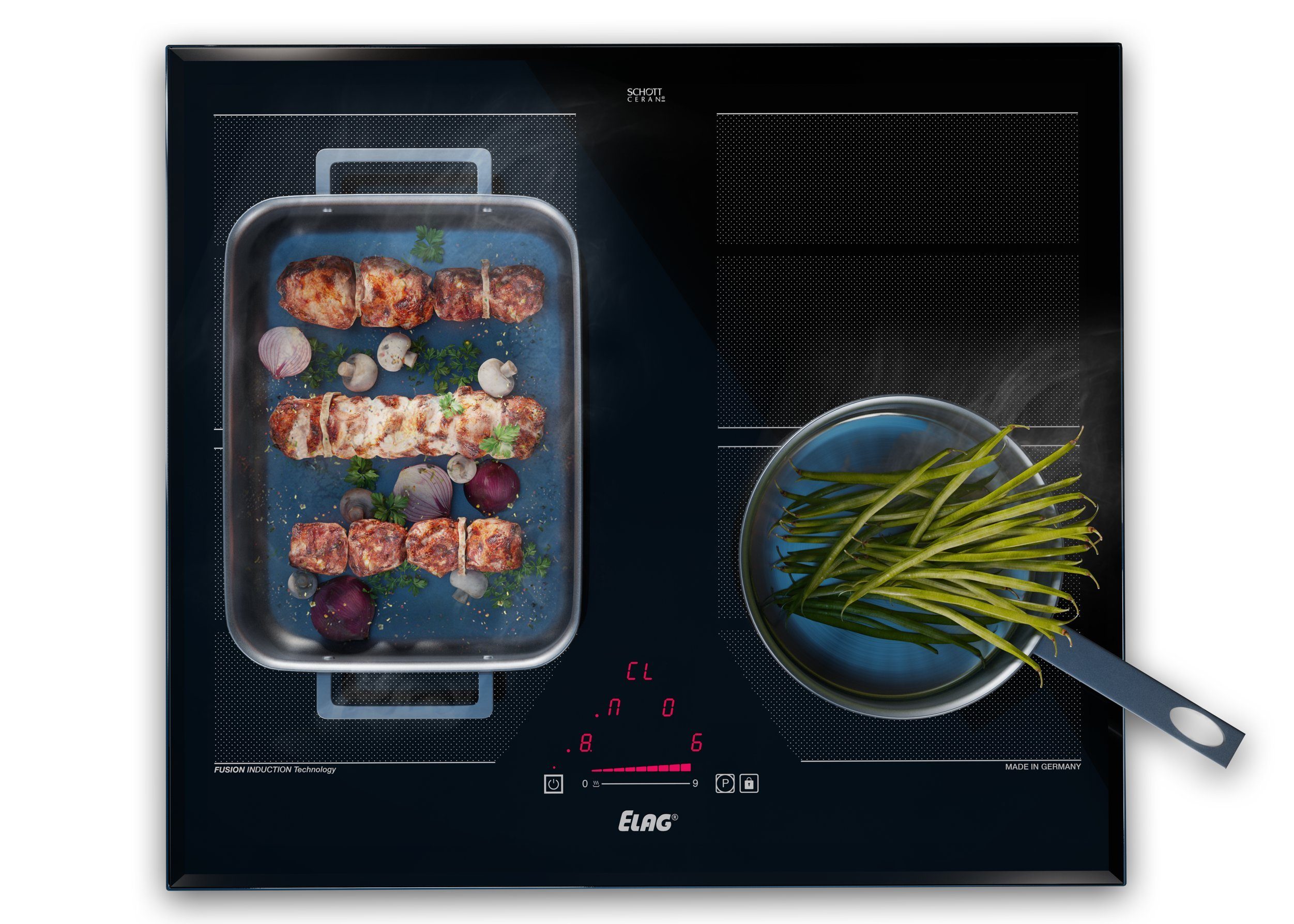 ELAG Induktions-Kochfeld EC-500, Made in Germany, 4 große Kochzonen,  FusionTechnology, Facettenschliff