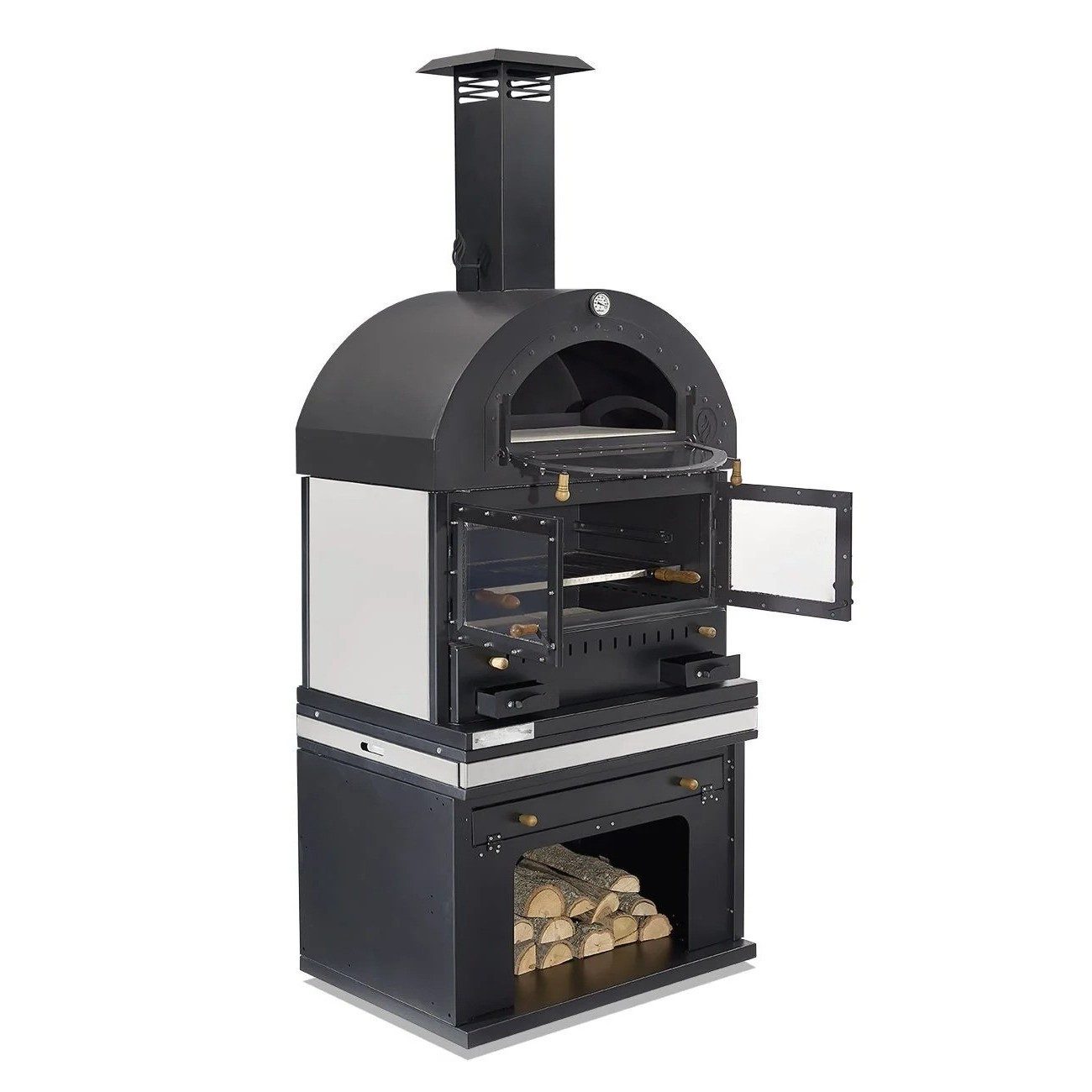 Xlmoebel Holzkohlegrill Edelstahl Grillkamin Schwarz für Garten und Terrasse, Edelstahl Grillkamin, Made in Europa