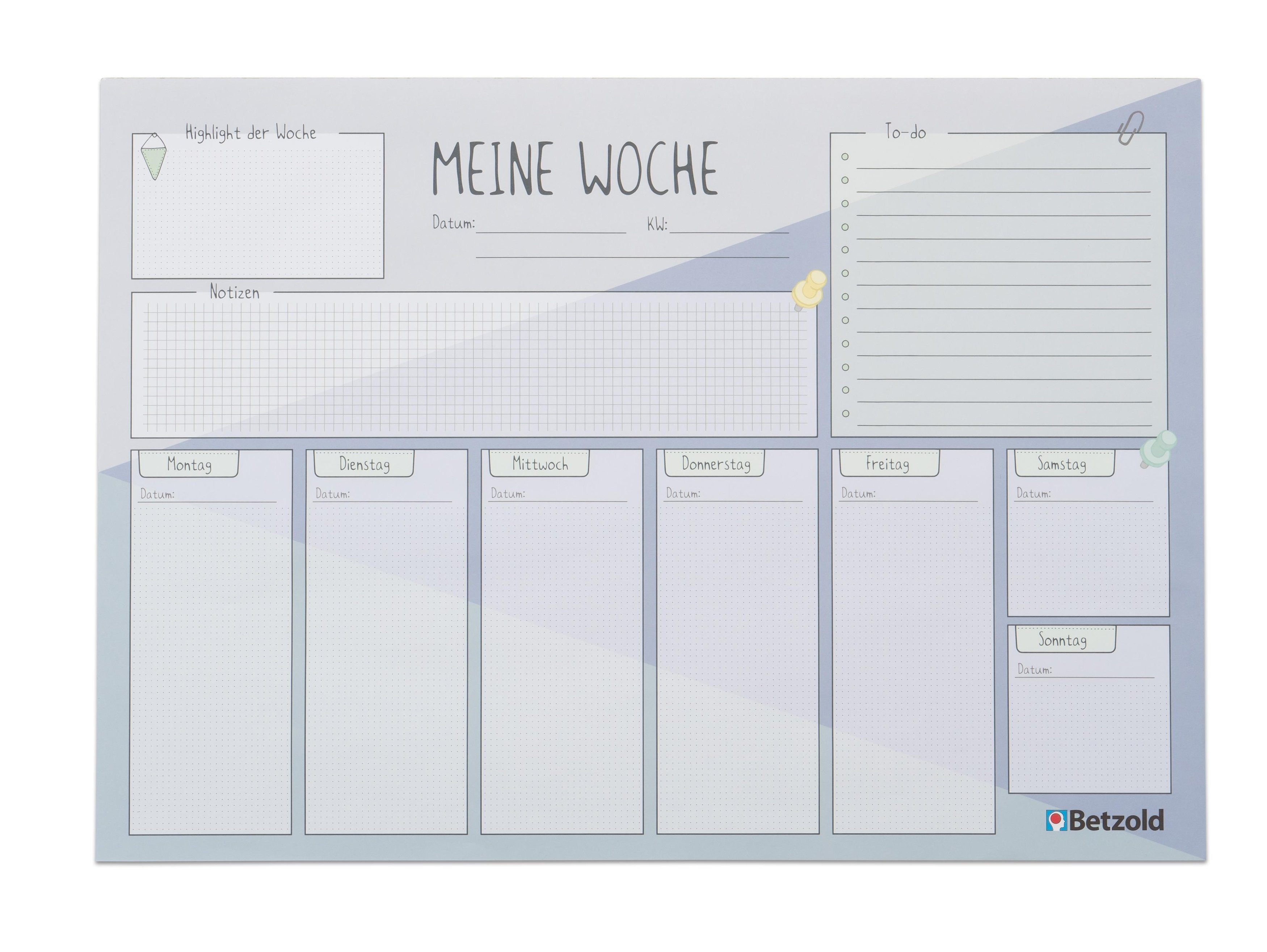 Betzold Schreibtischunterlage Schreibtischunterlage „Wochenplan“, DIN A2, 60 Blatt